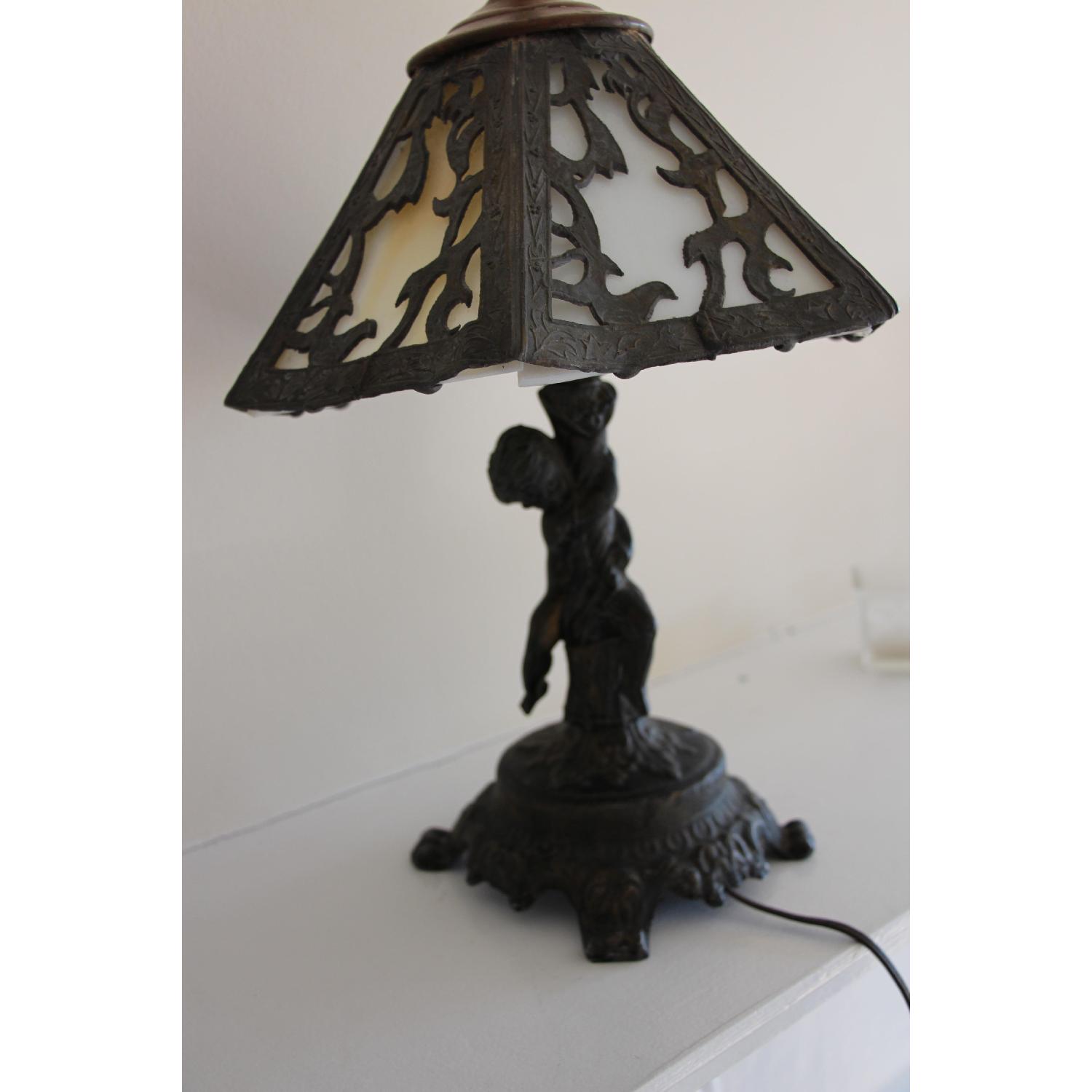 Brimfield Antique Fair Antique Wrought Iron and Glass Lamp - image-1