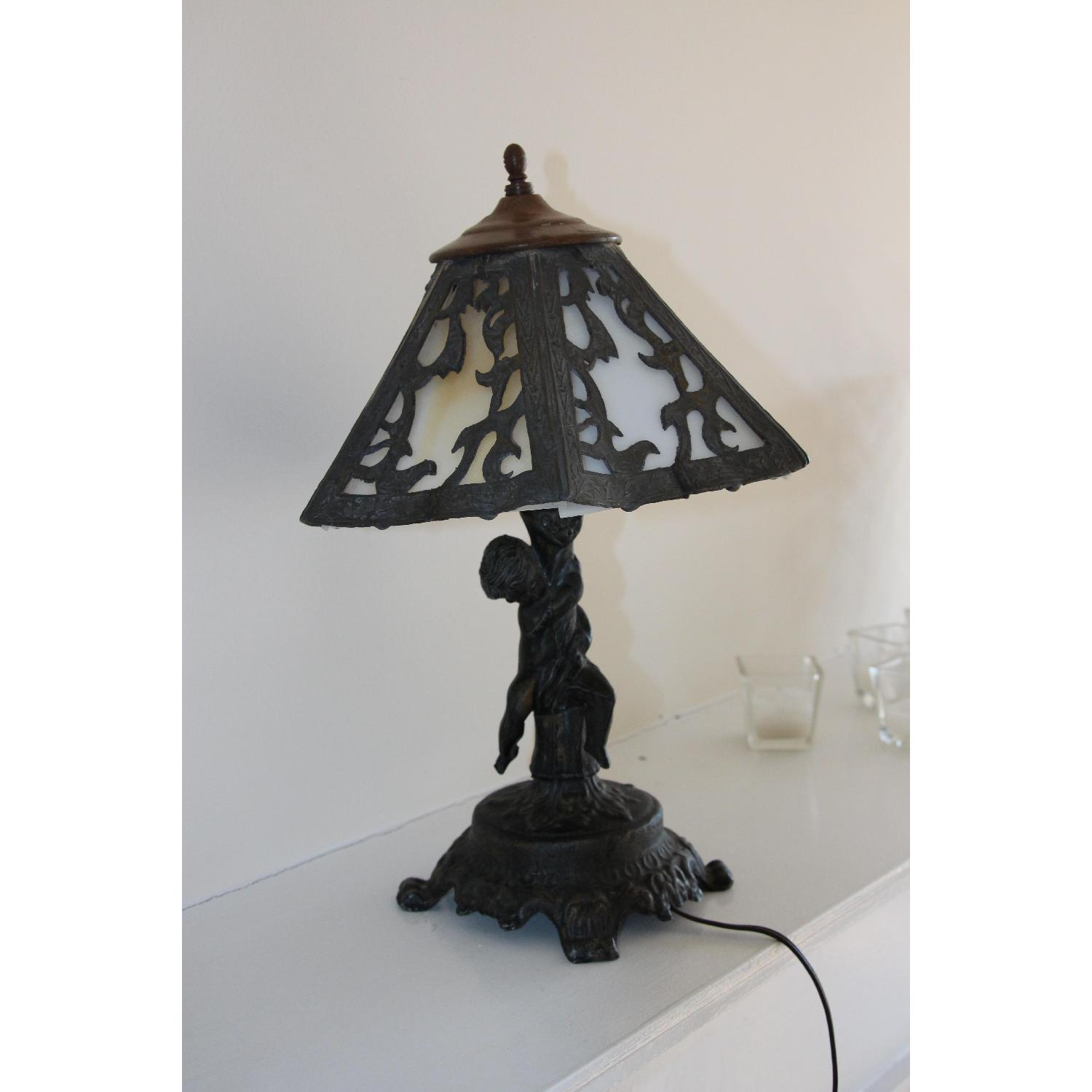 Brimfield Antique Fair Antique Wrought Iron and Glass Lamp - image-3