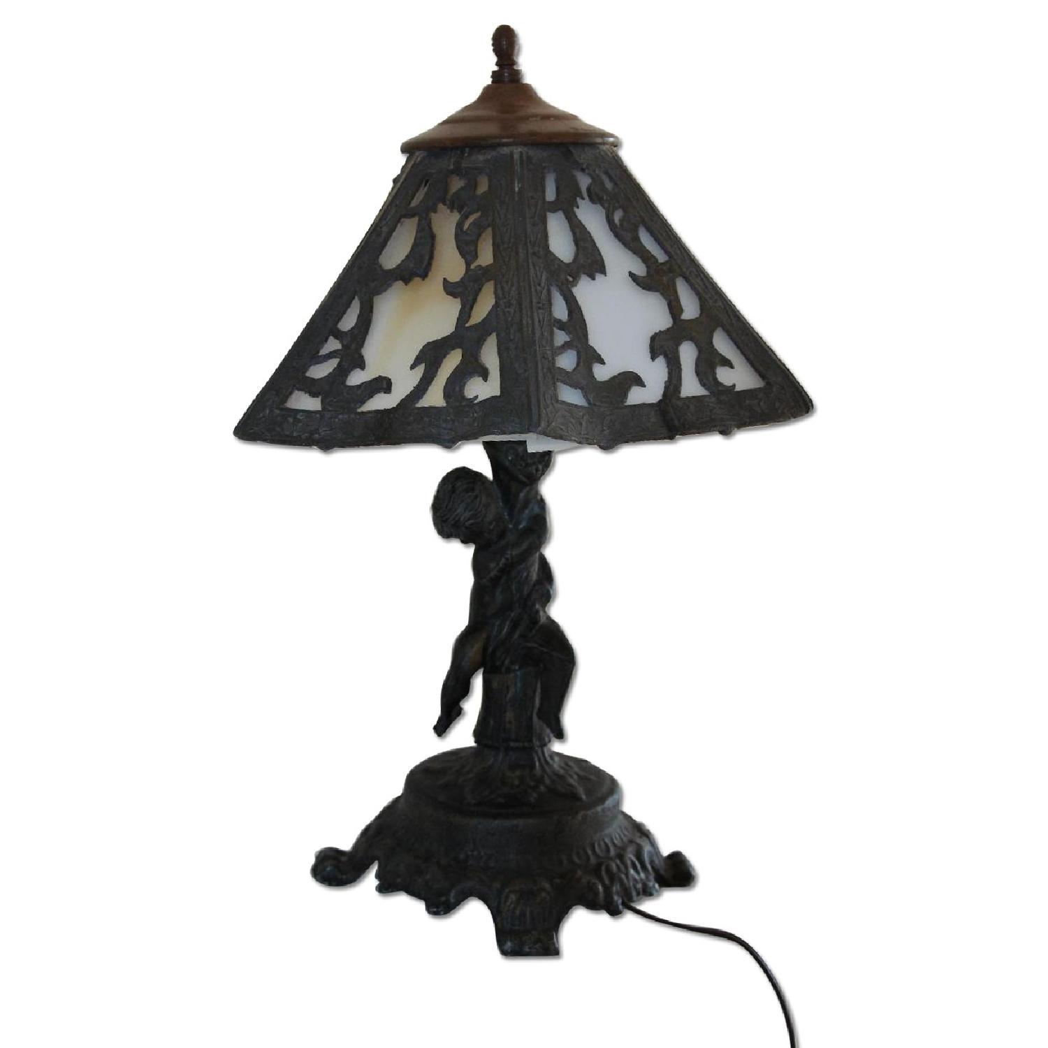 Brimfield Antique Fair Antique Wrought Iron and Glass Lamp - image-0