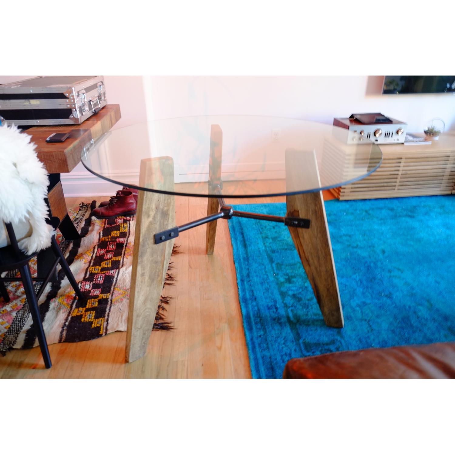 A & G Merch Glass Iron and Wood Oval Dining Table - image-1