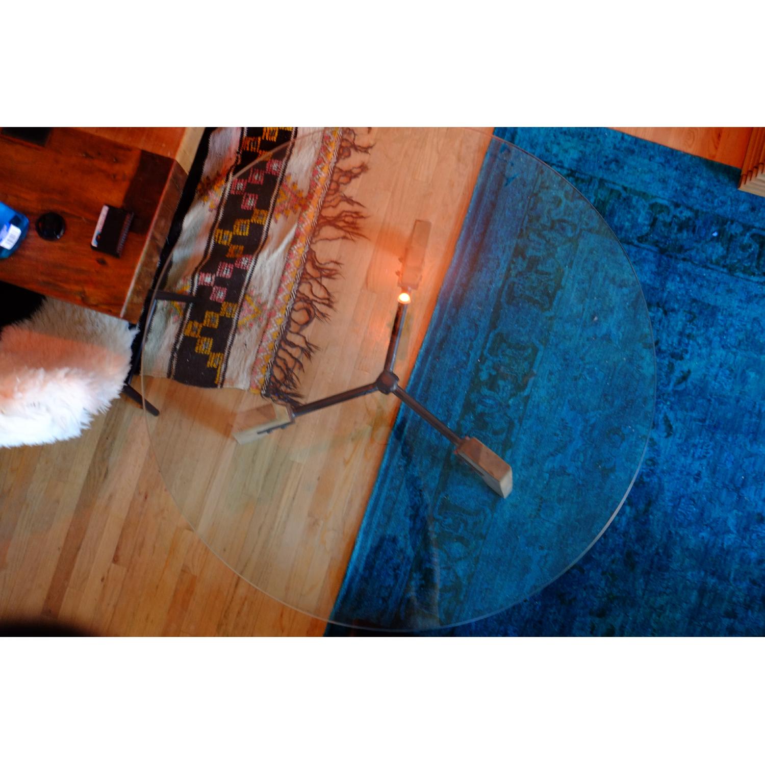 A & G Merch Glass Iron and Wood Oval Dining Table - image-4