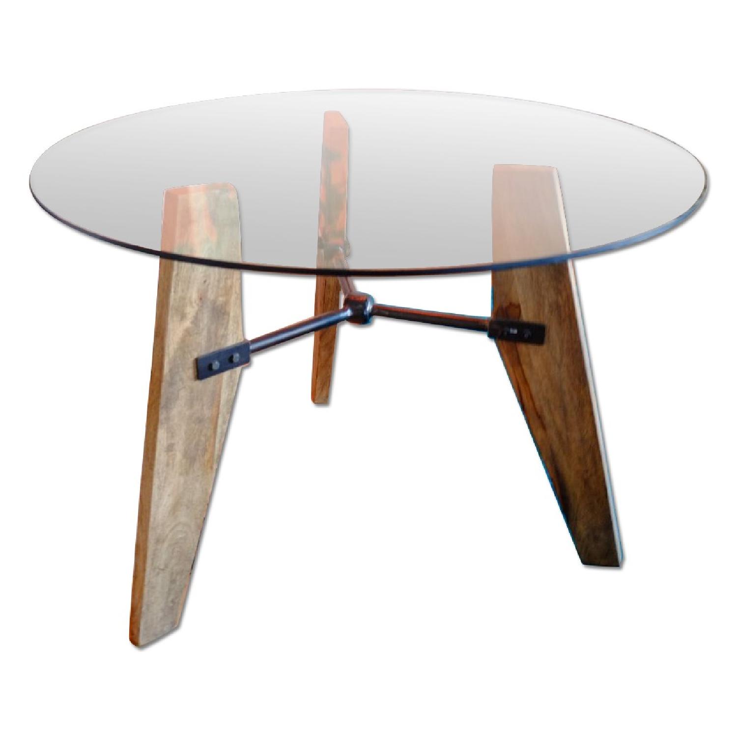 A & G Merch Glass Iron and Wood Oval Dining Table - image-0