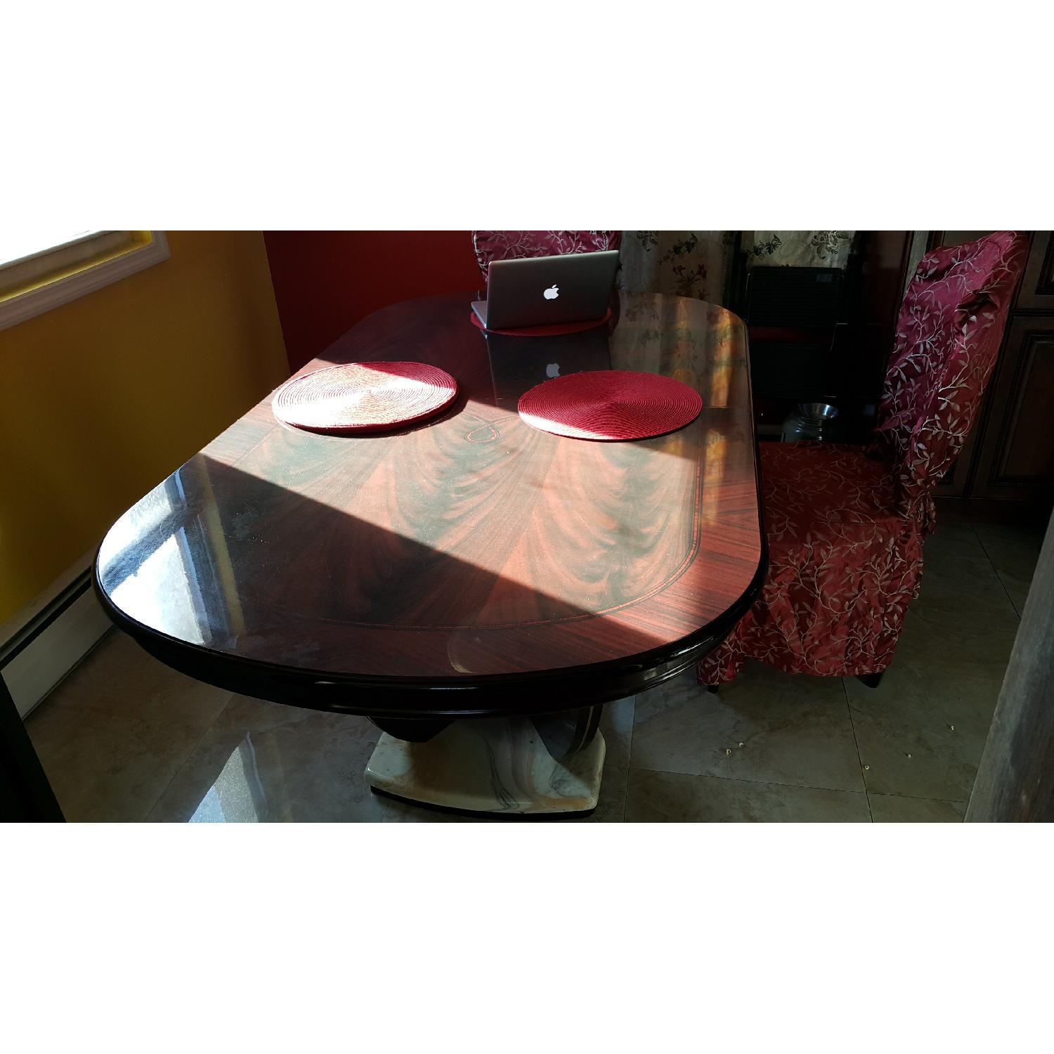 Seamans Furniture Solid Mahogany Dining Table With Real Marble Base. - image-3