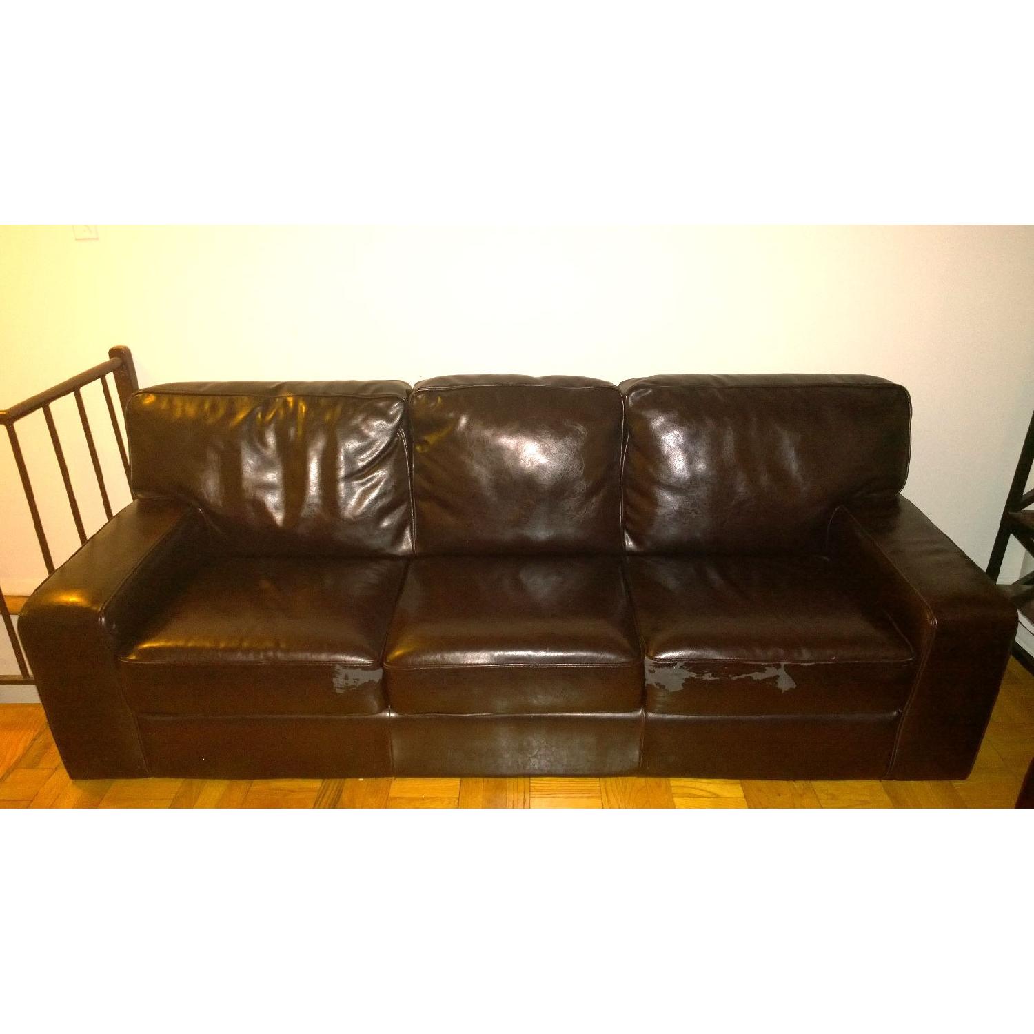 Z Gallerie Classic Brown Leather Couch - image-3