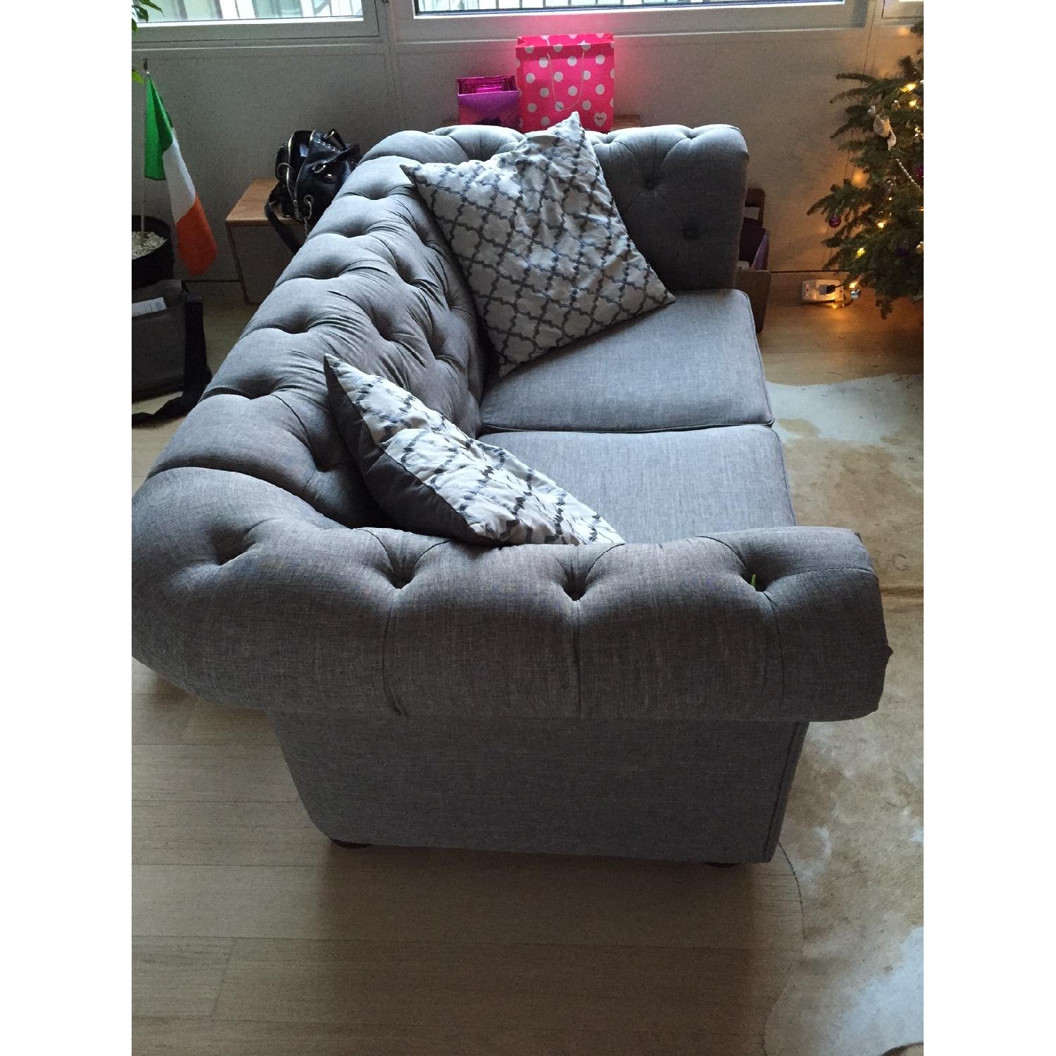 Tribecca Home Knightsbridge Linen Tufted Scroll Arm Chesterfield Loveseat - image-2