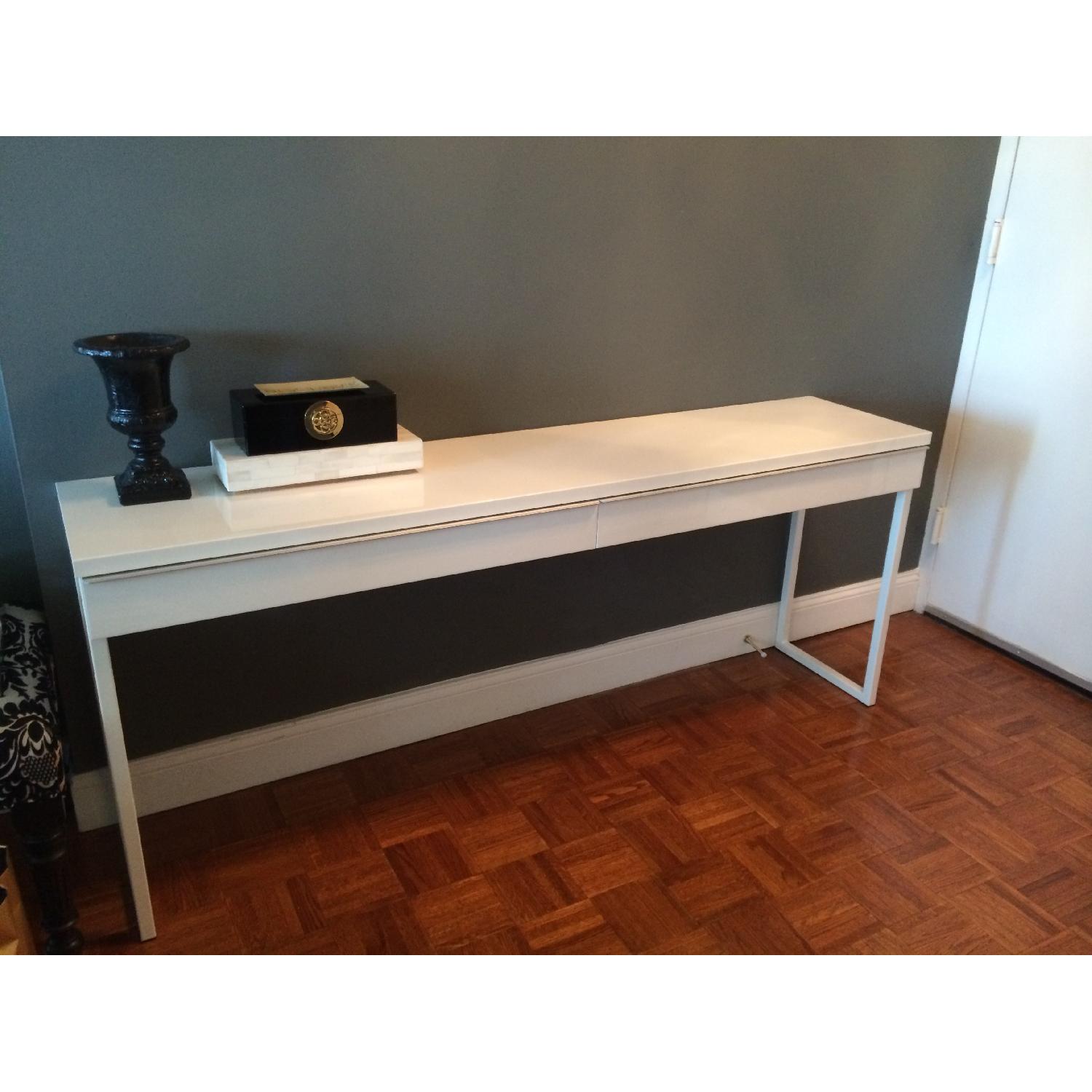 Ikea Bestaburs High Gloss White Desk AptDeco