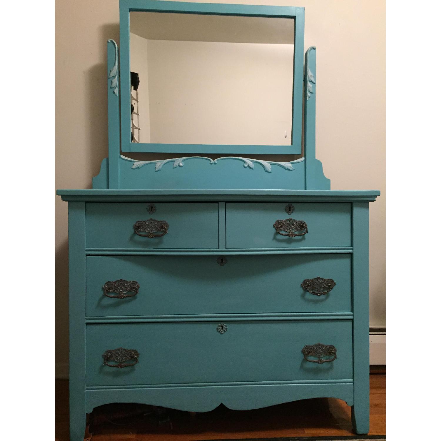 Vintage Shabby Chic Turquoise Dresser - image-1