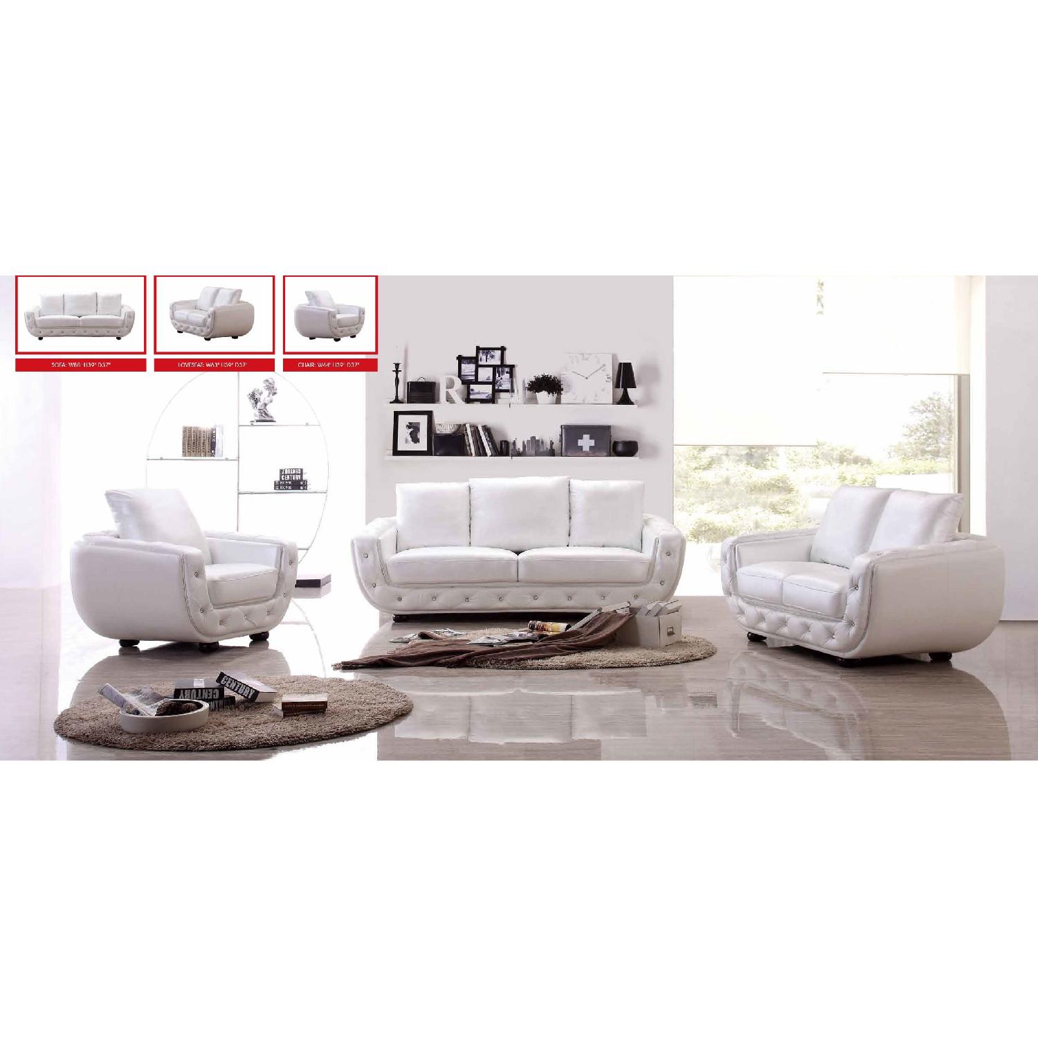 White Italian Leather Sofa + Loveseat + Chair Set