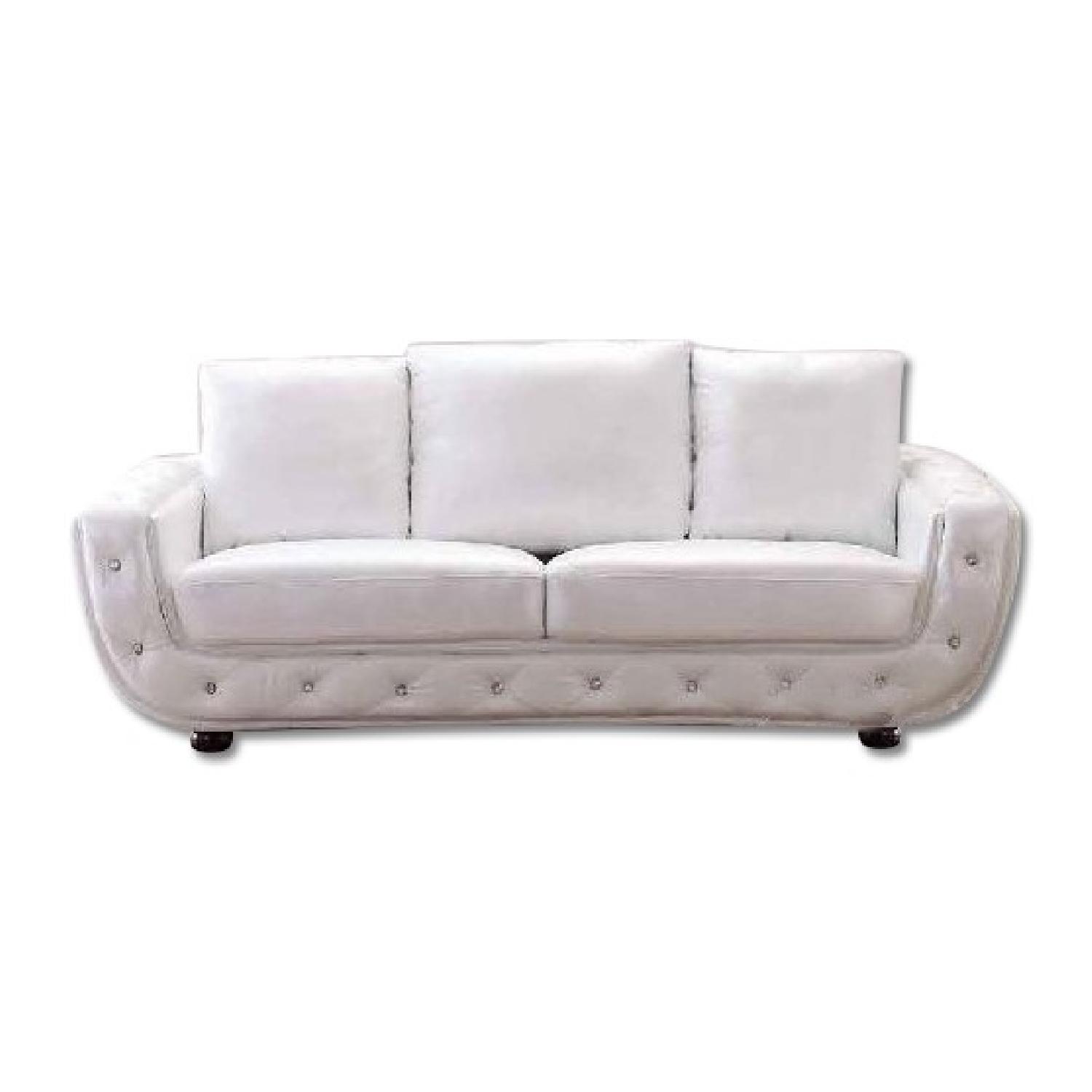 White Italian Leather Sofa + Loveseat + Chair - image-0