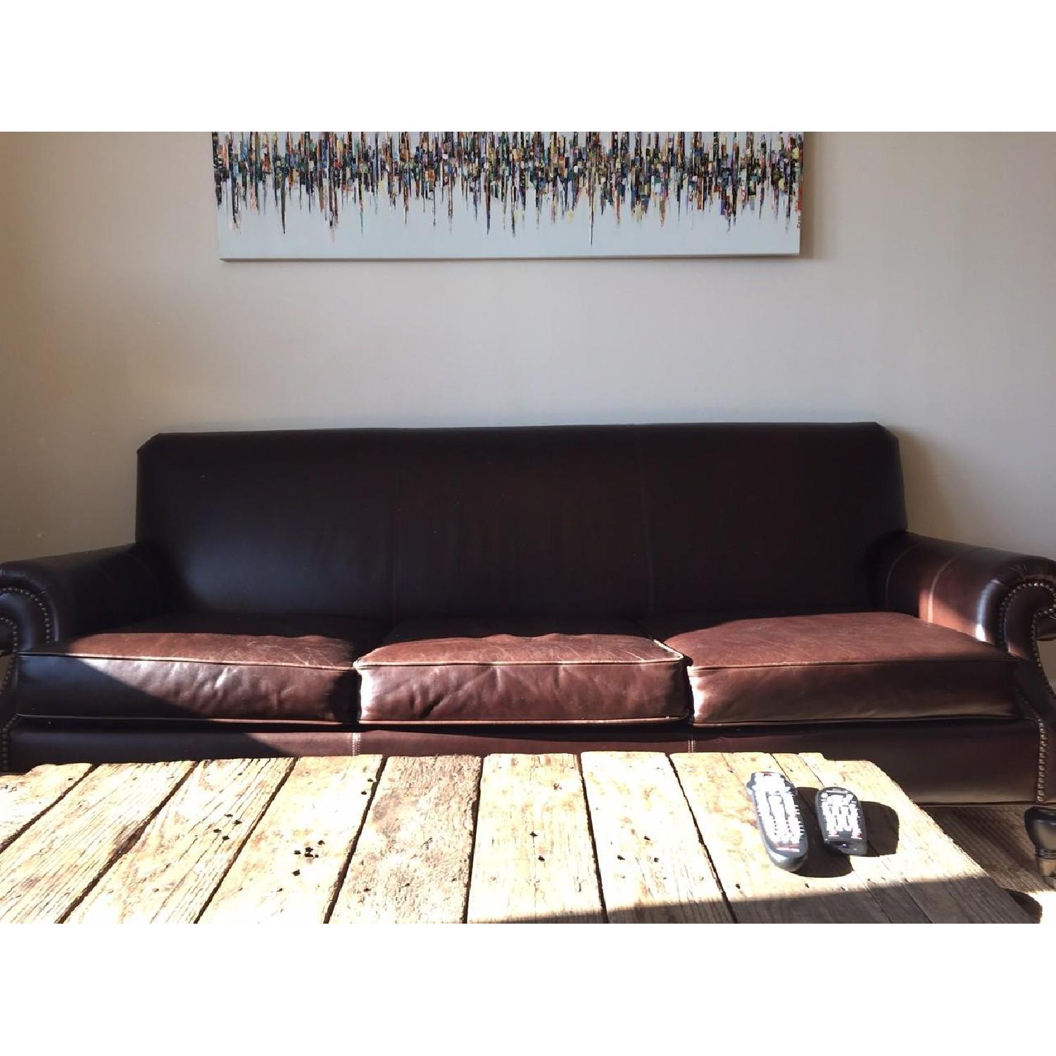 Pottery Barn Brown Leather Sofa - image-2