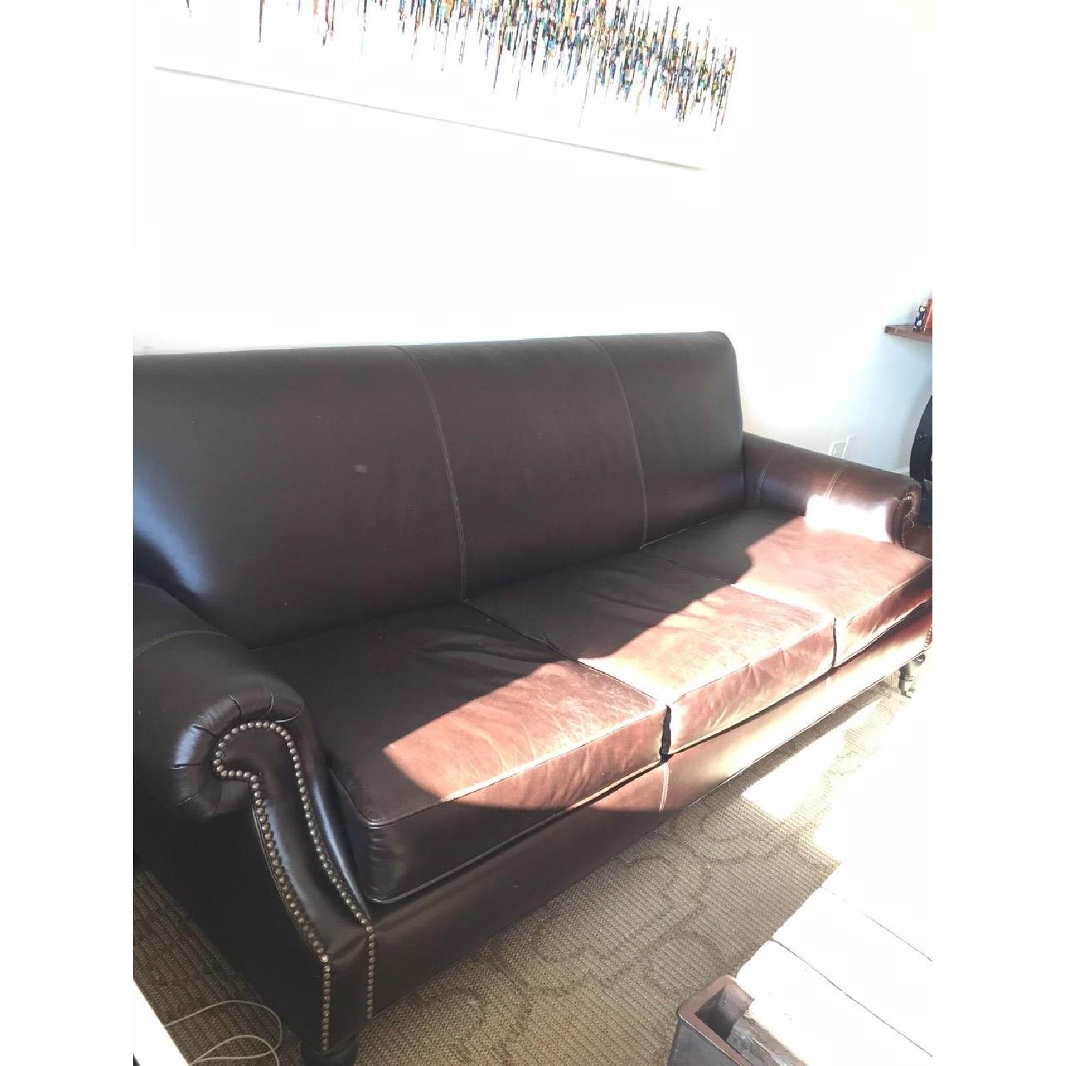 Pottery Barn Brown Leather Sofa - image-3