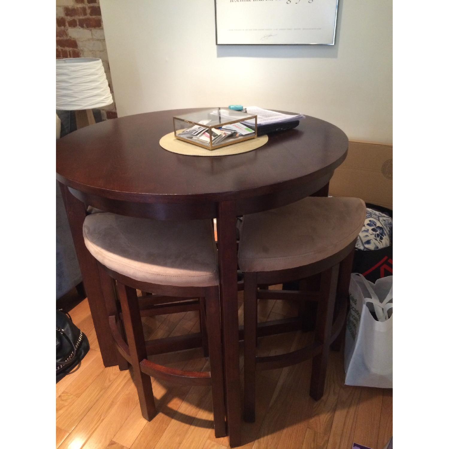 Tall Round Dining Room Table w/ 4 Stools AptDeco