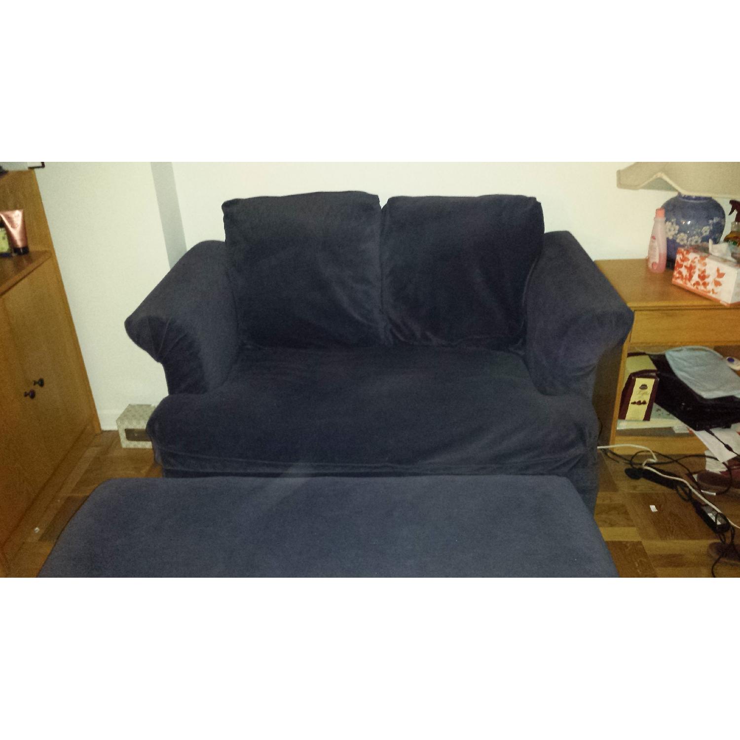 Navy Vintage Sleeper Sofa and Ottoman with Storage - image-8