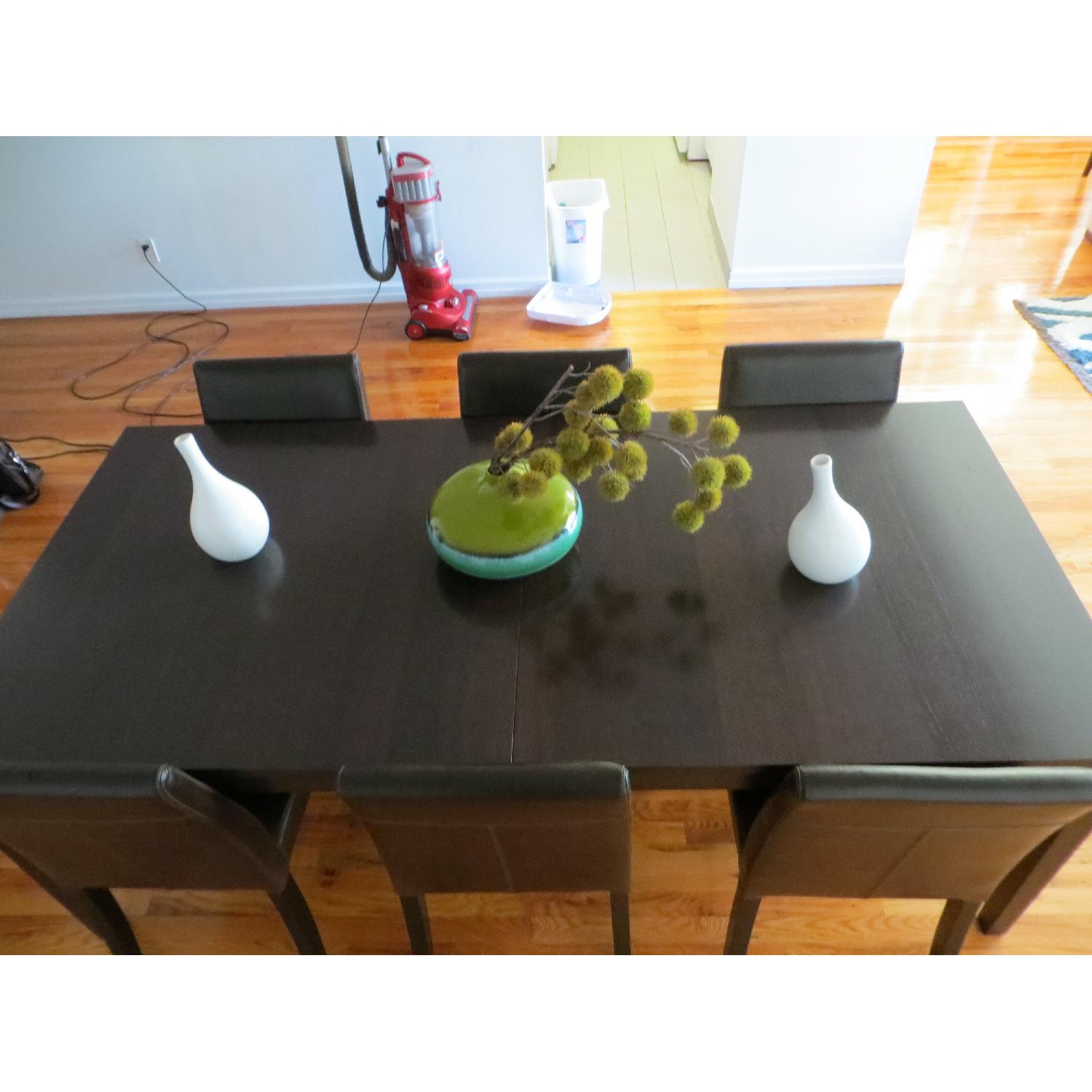 Crate & Barrel Extension Dining Table w/ 6 Leather Chairs - image-1