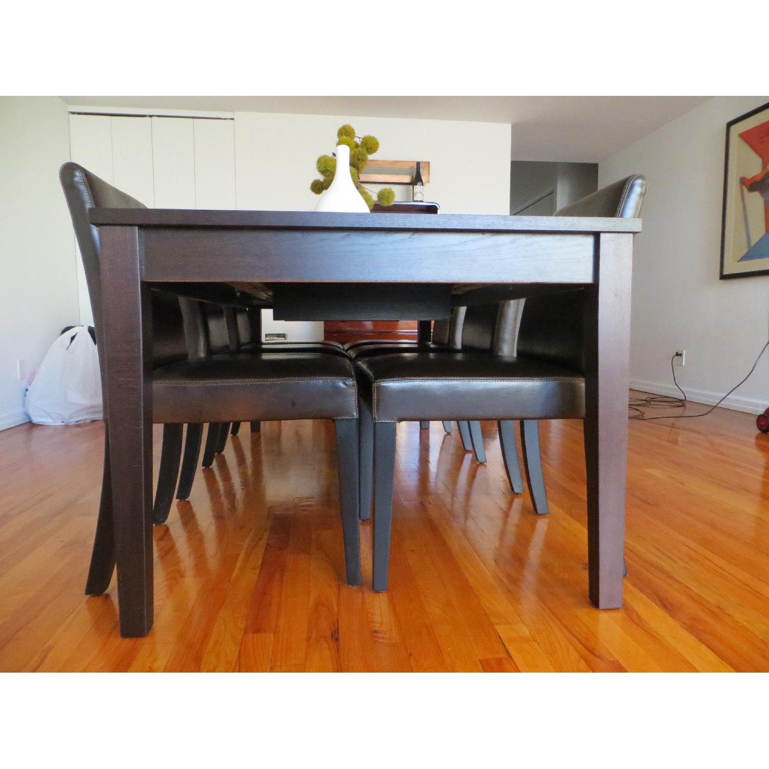 Crate & Barrel Extension Dining Table w/ 6 Leather Chairs - image-2