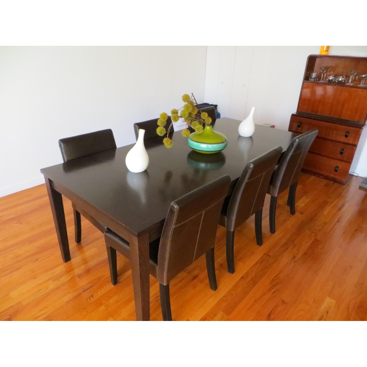 Crate & Barrel Extension Dining Table w/ 6 Leather Chairs - image-3