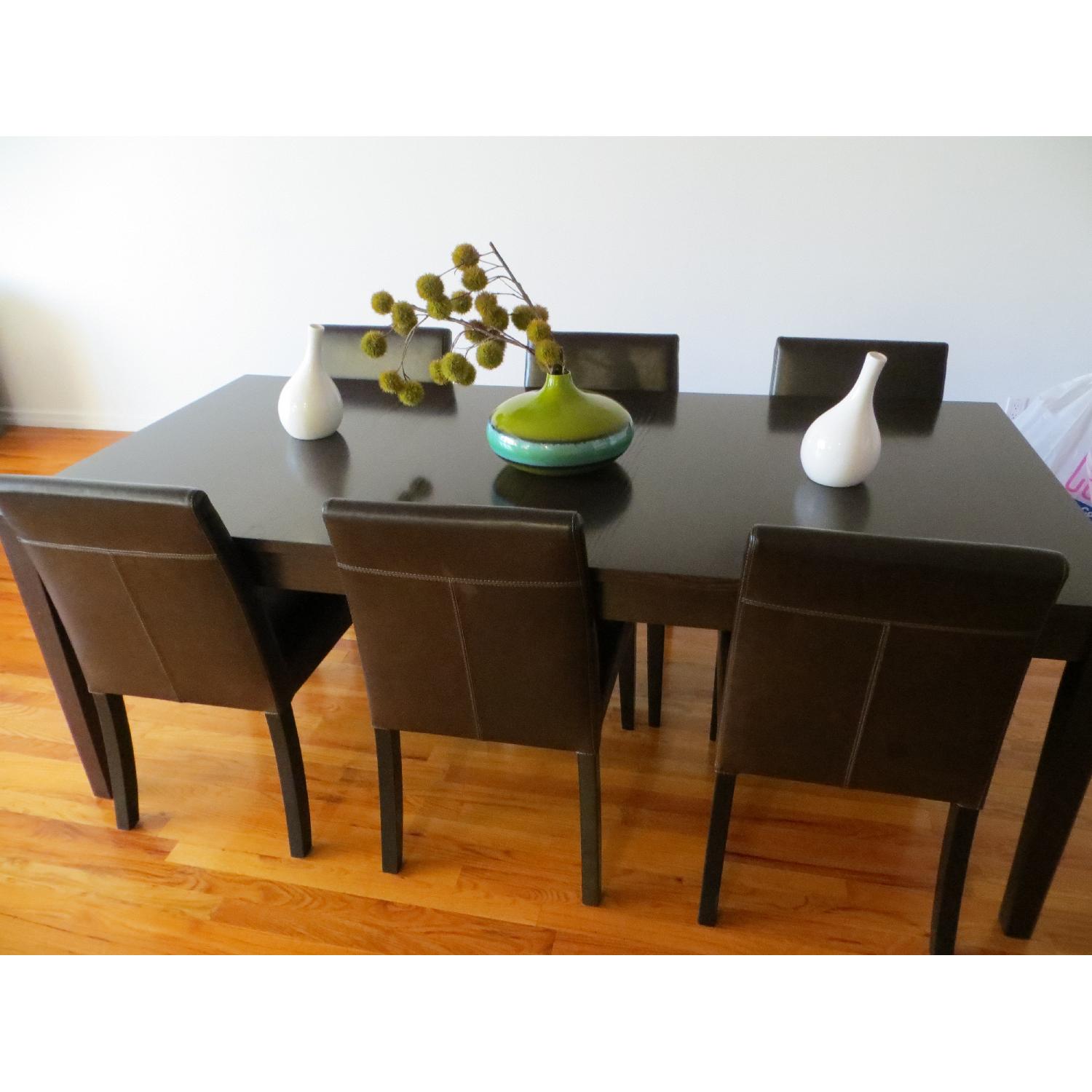 Crate & Barrel Extension Dining Table w/ 6 Leather Chairs - image-5