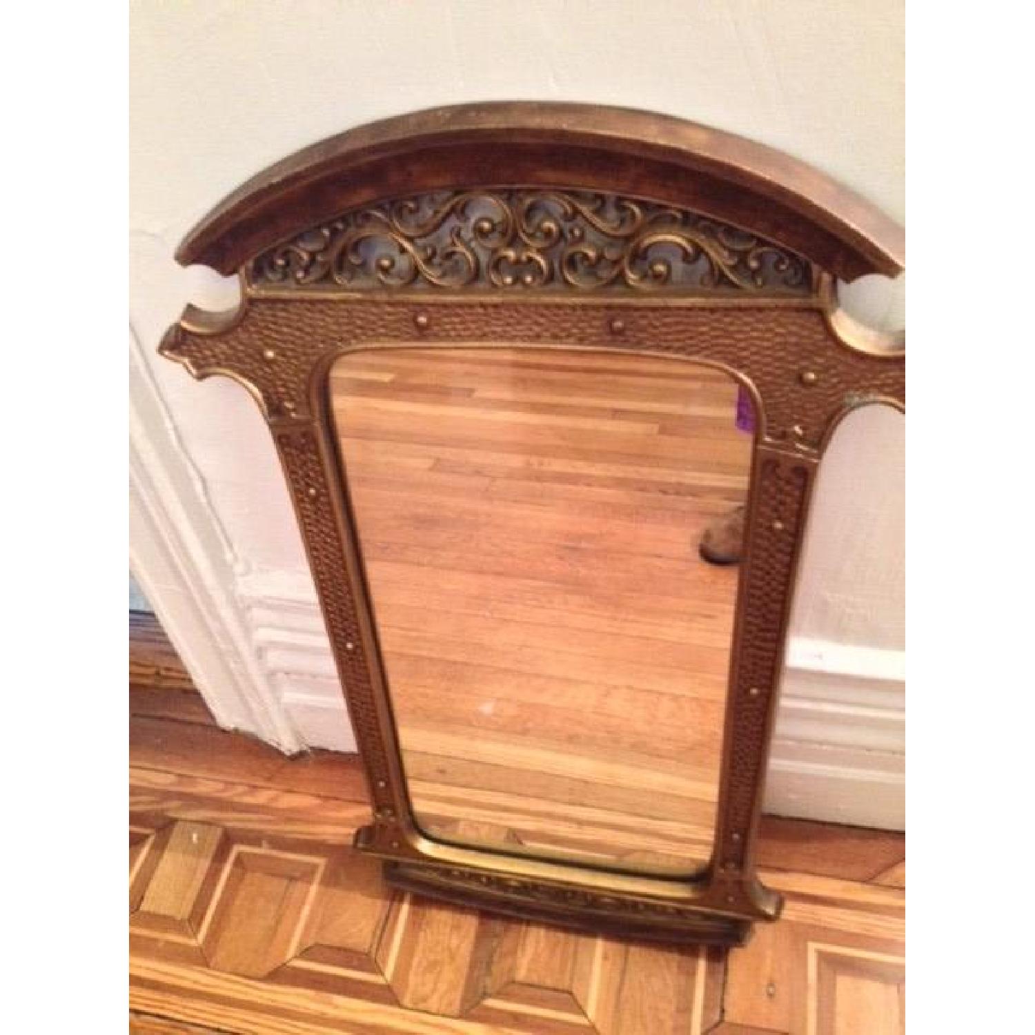Hammered Metal Mirror with Decorative Trim in Bronze Color - image-1