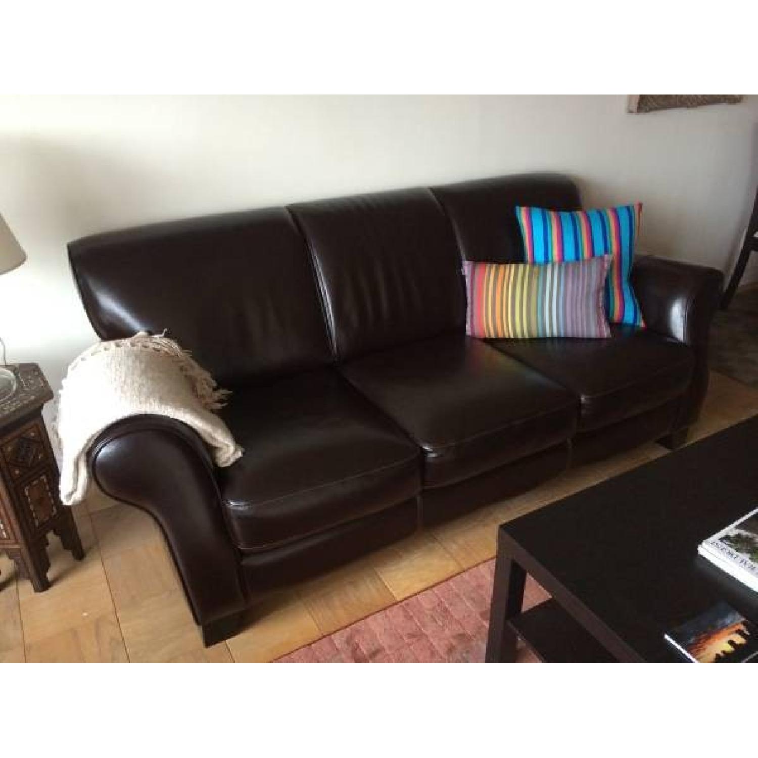Raymour & Flanigan Dark Brown Leather Sofa + Loveseat Set - image-3