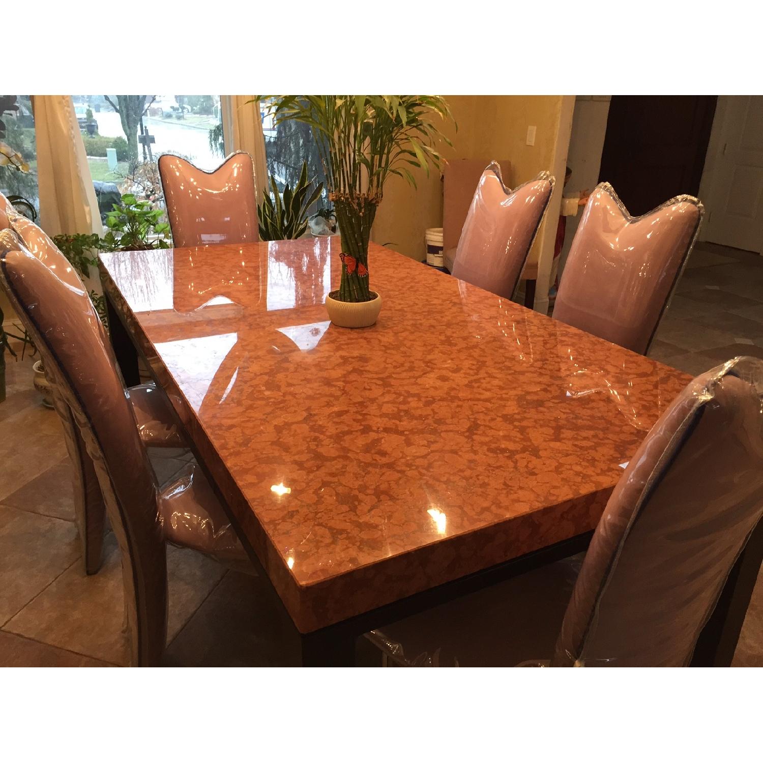 Granite Top/Wooden Legs Dining Table w/ 6 Microseude Chairs - image-1