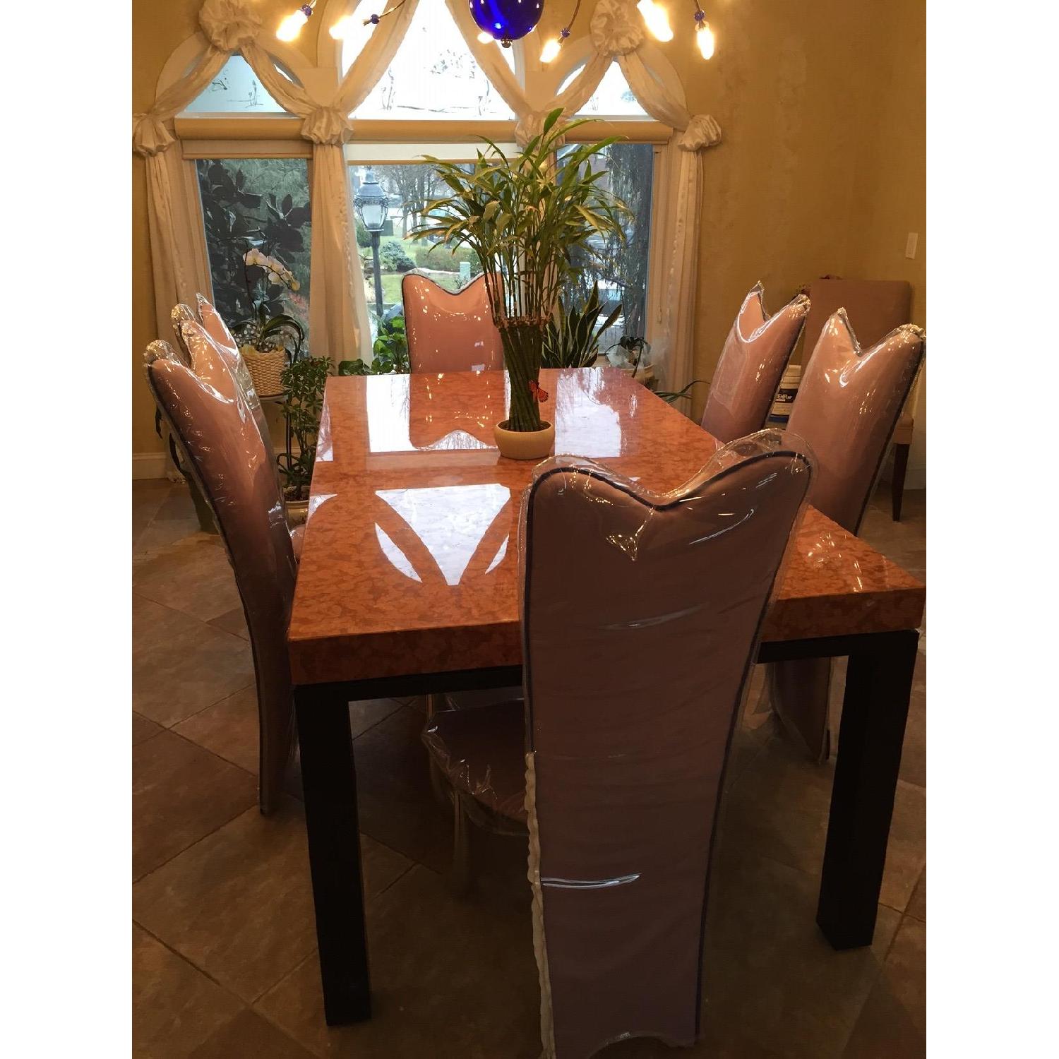 Granite Top/Wooden Legs Dining Table w/ 6 Microseude Chairs - image-2