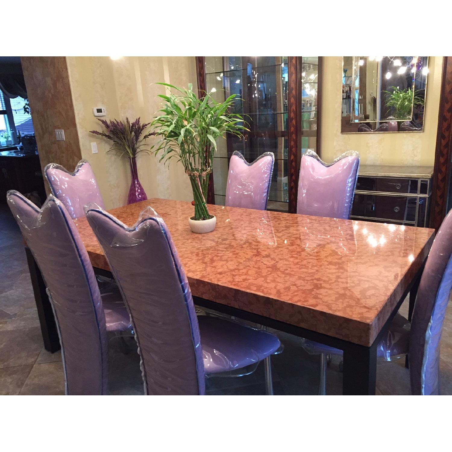 Granite Top/Wooden Legs Dining Table w/ 6 Microseude Chairs - image-3