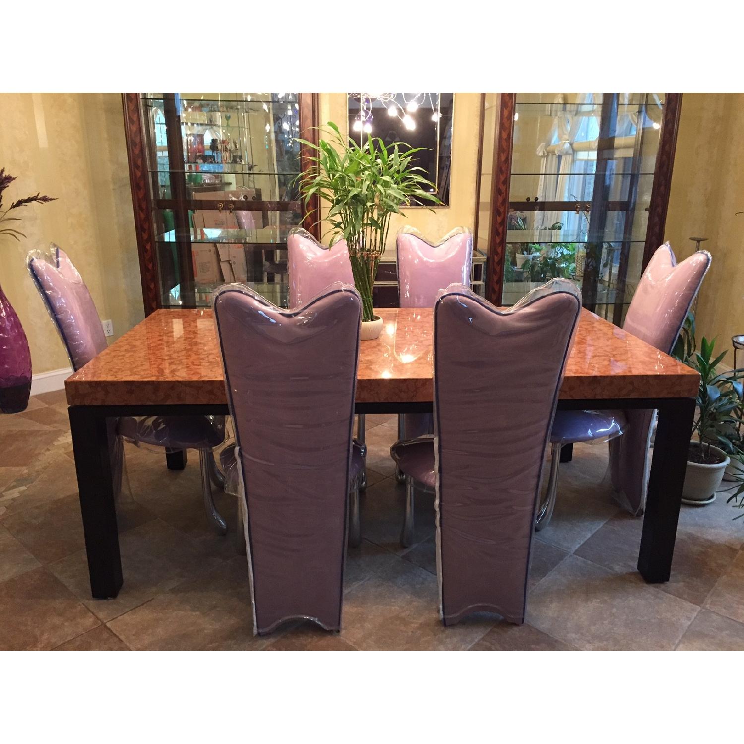 Granite Top/Wooden Legs Dining Table w/ 6 Microseude Chairs - image-4