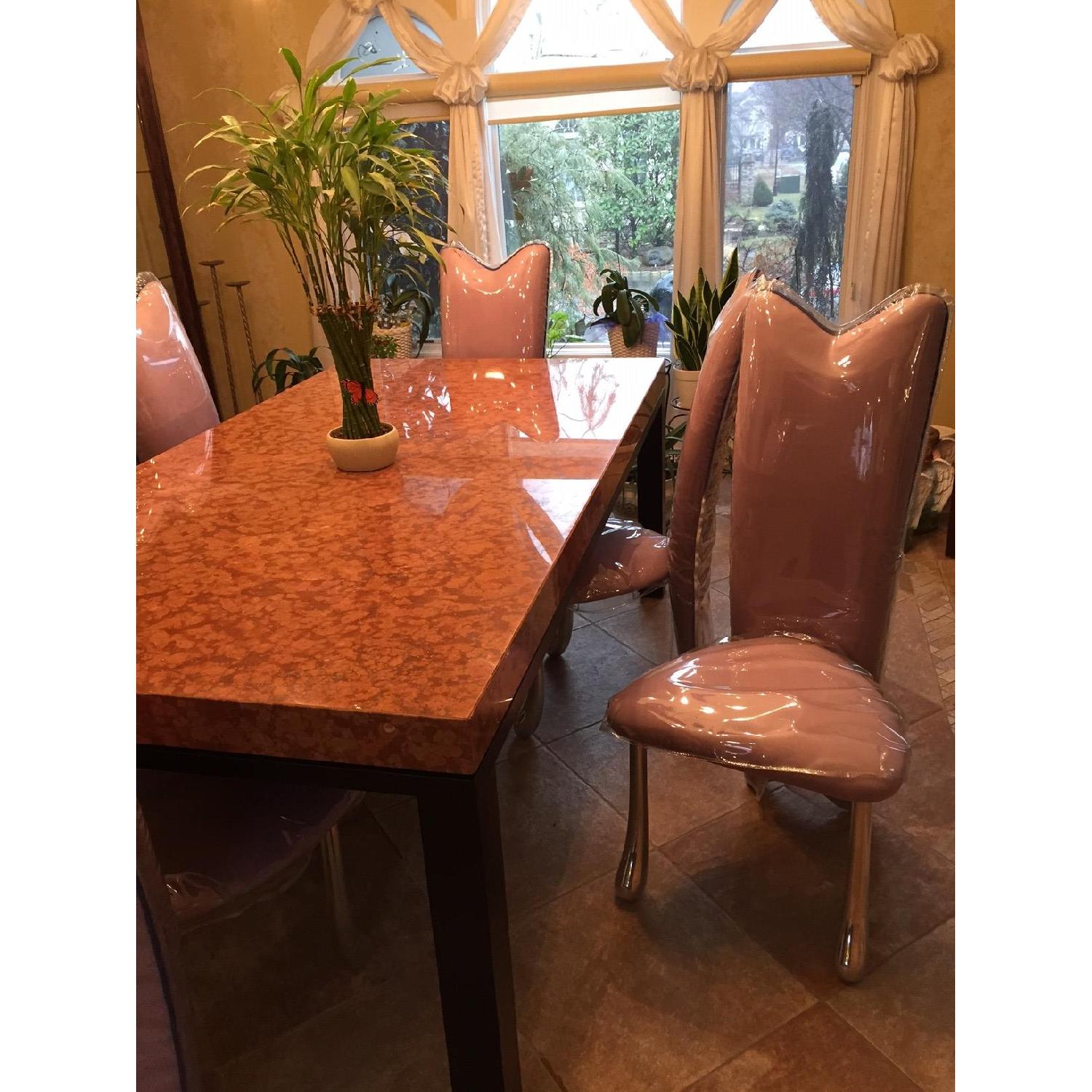 Granite Top/Wooden Legs Dining Table w/ 6 Microseude Chairs - image-5