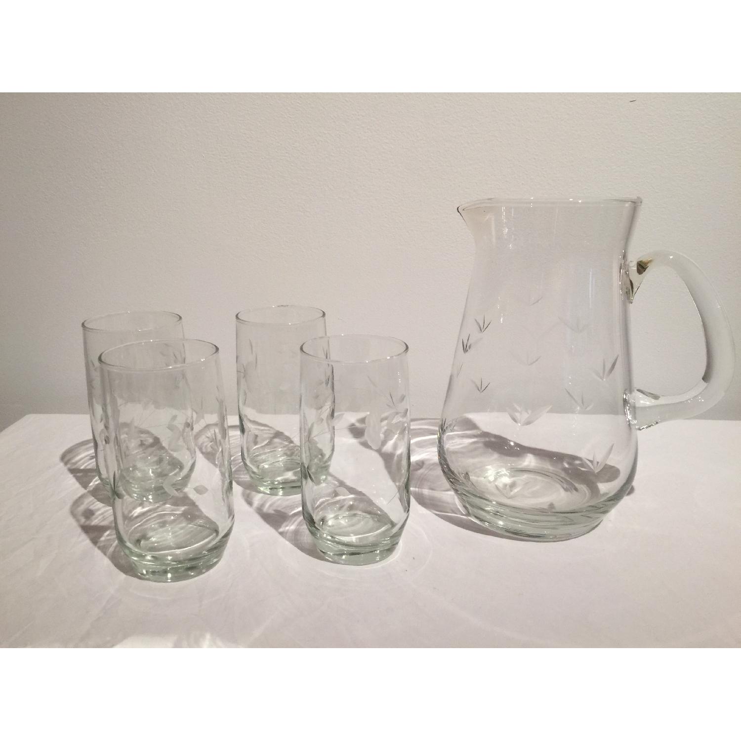 Vintage Cut Crystal Pitcher & 4 Glasses Set - image-1