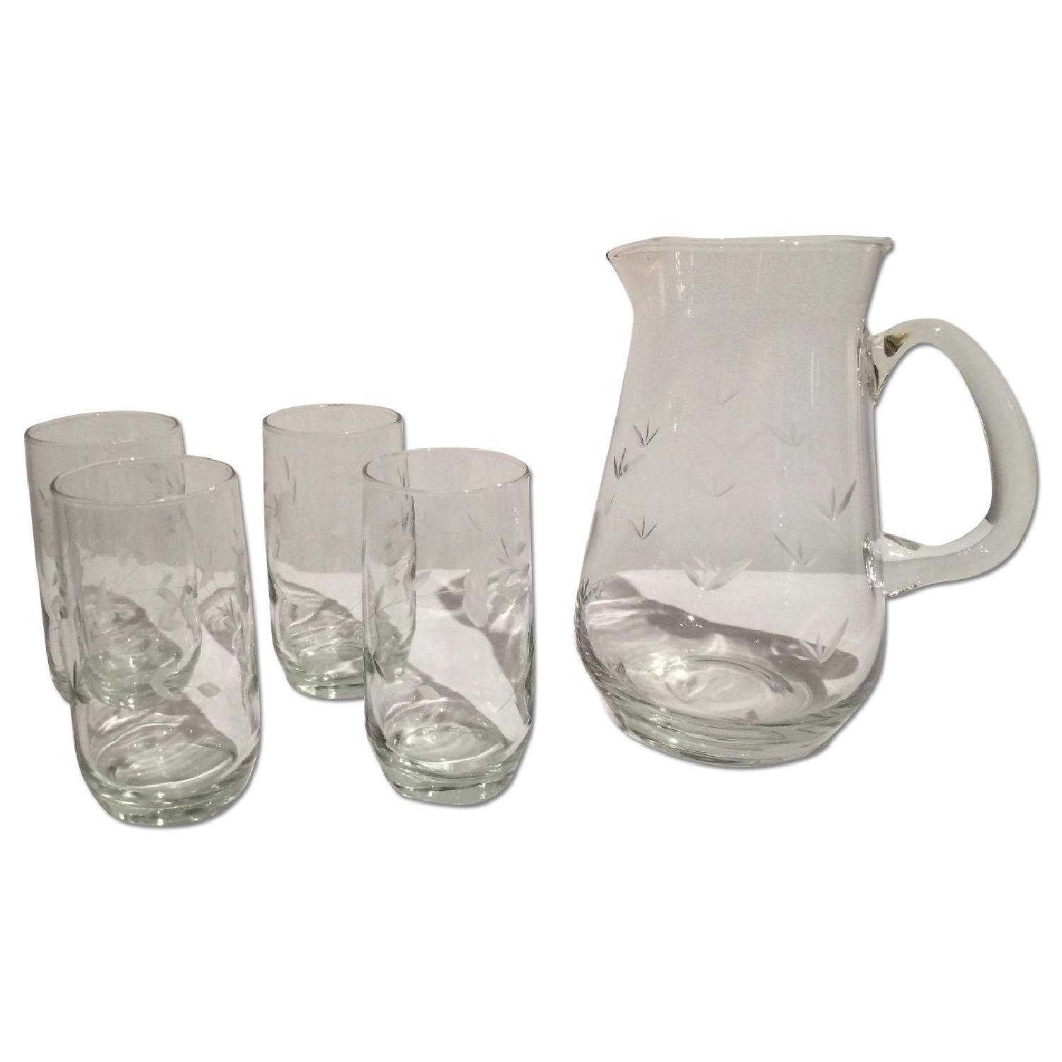 Vintage Cut Crystal Pitcher & 4 Glasses Set - image-0