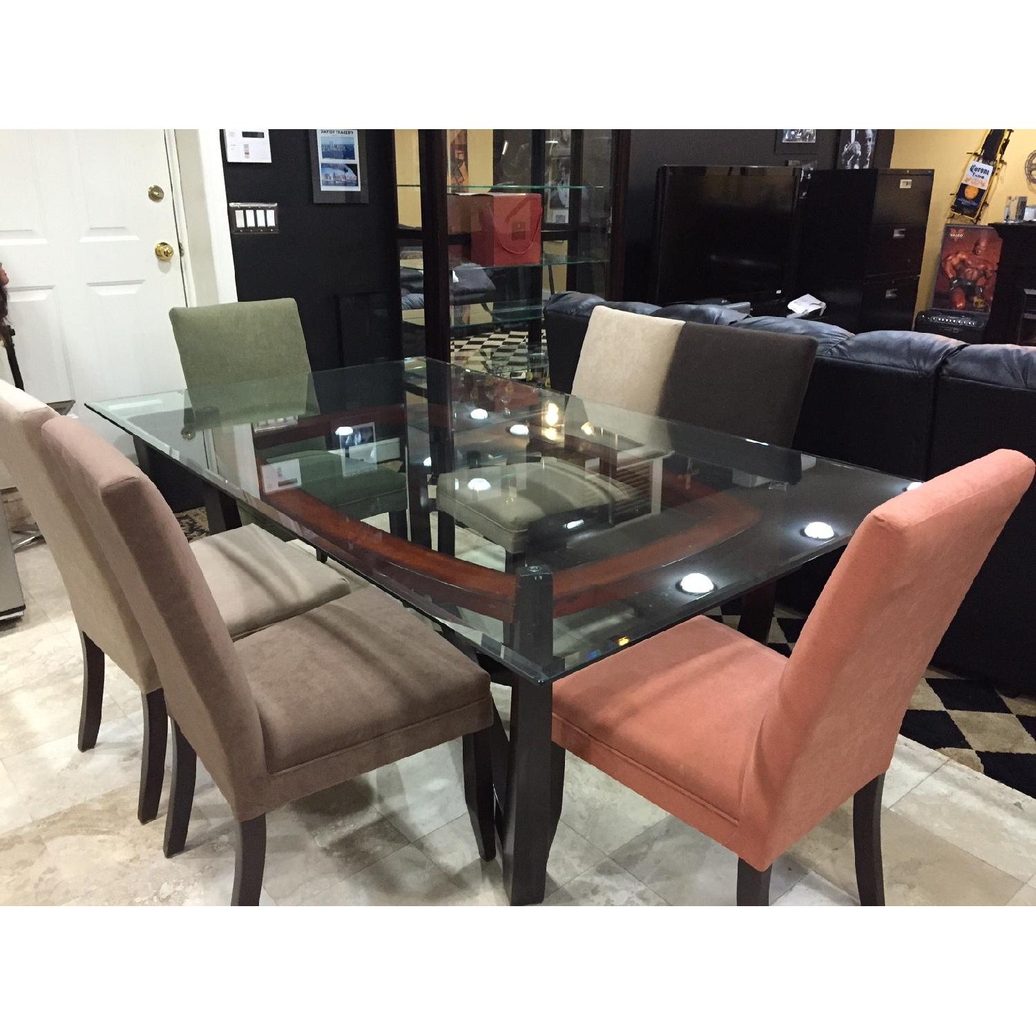 Glass Top Dining Table w/ 6 Microseude Chairs - image-1
