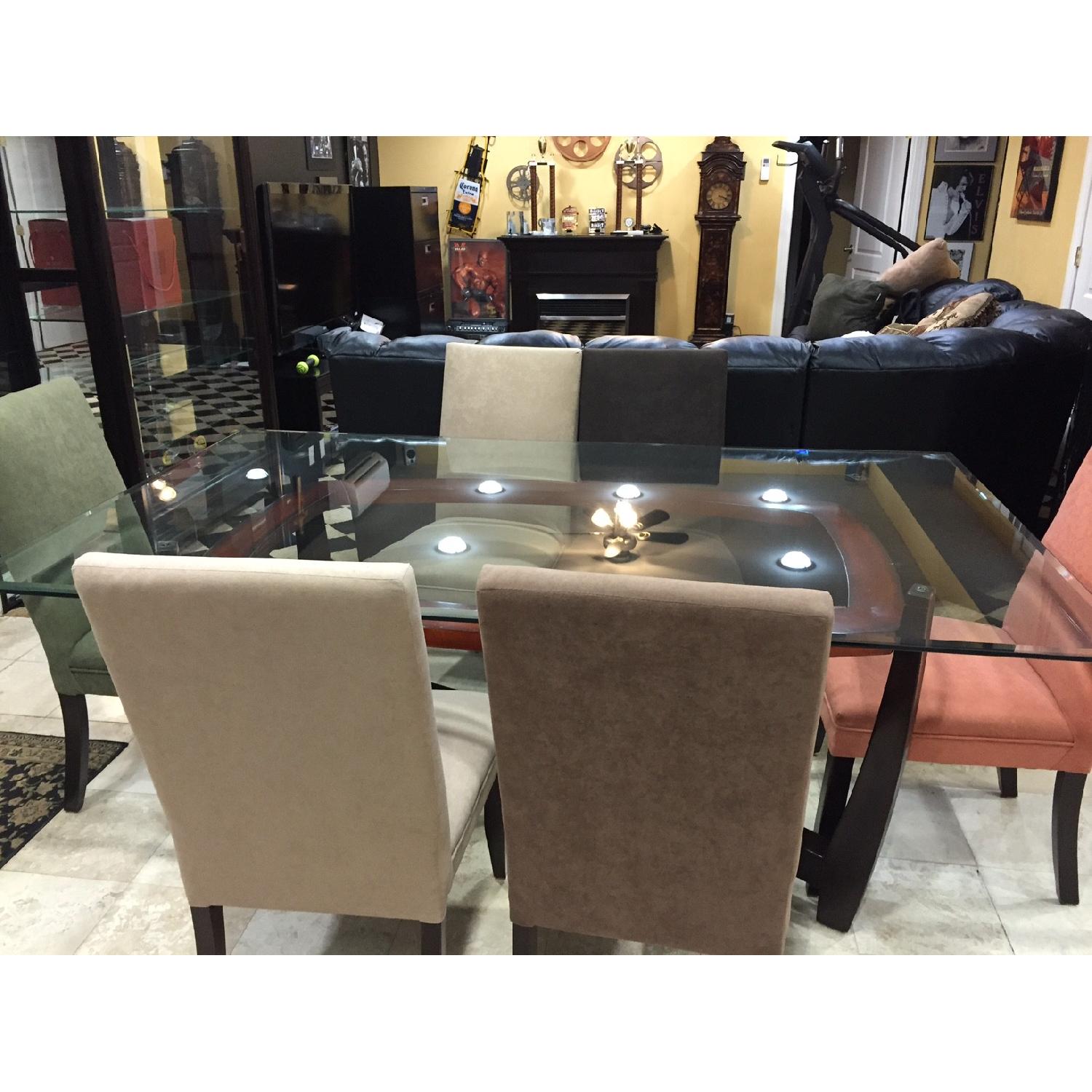 Glass Top Dining Table w/ 6 Microseude Chairs - image-2