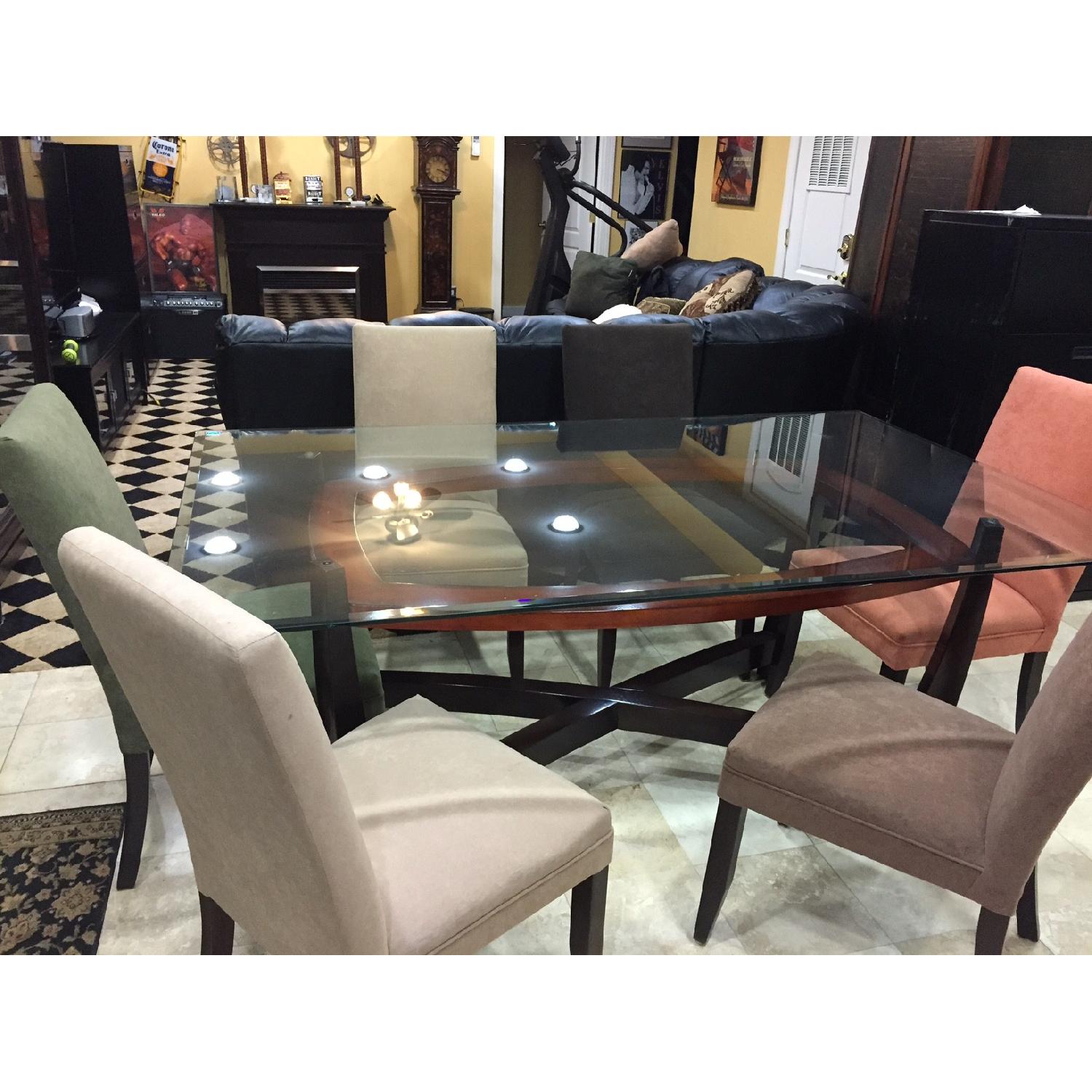 Glass Top Dining Table w/ 6 Microseude Chairs - image-3