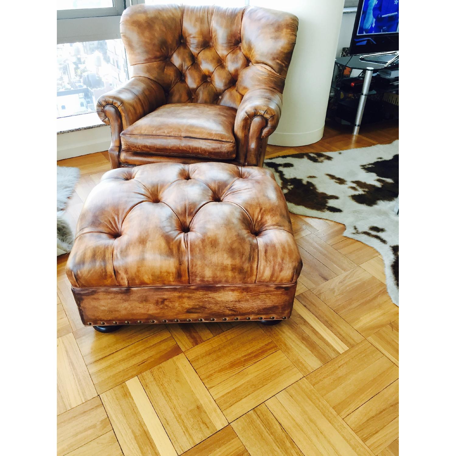 Baker Furniture Leather Ottomon w/ Nailhead Trimming - image-5
