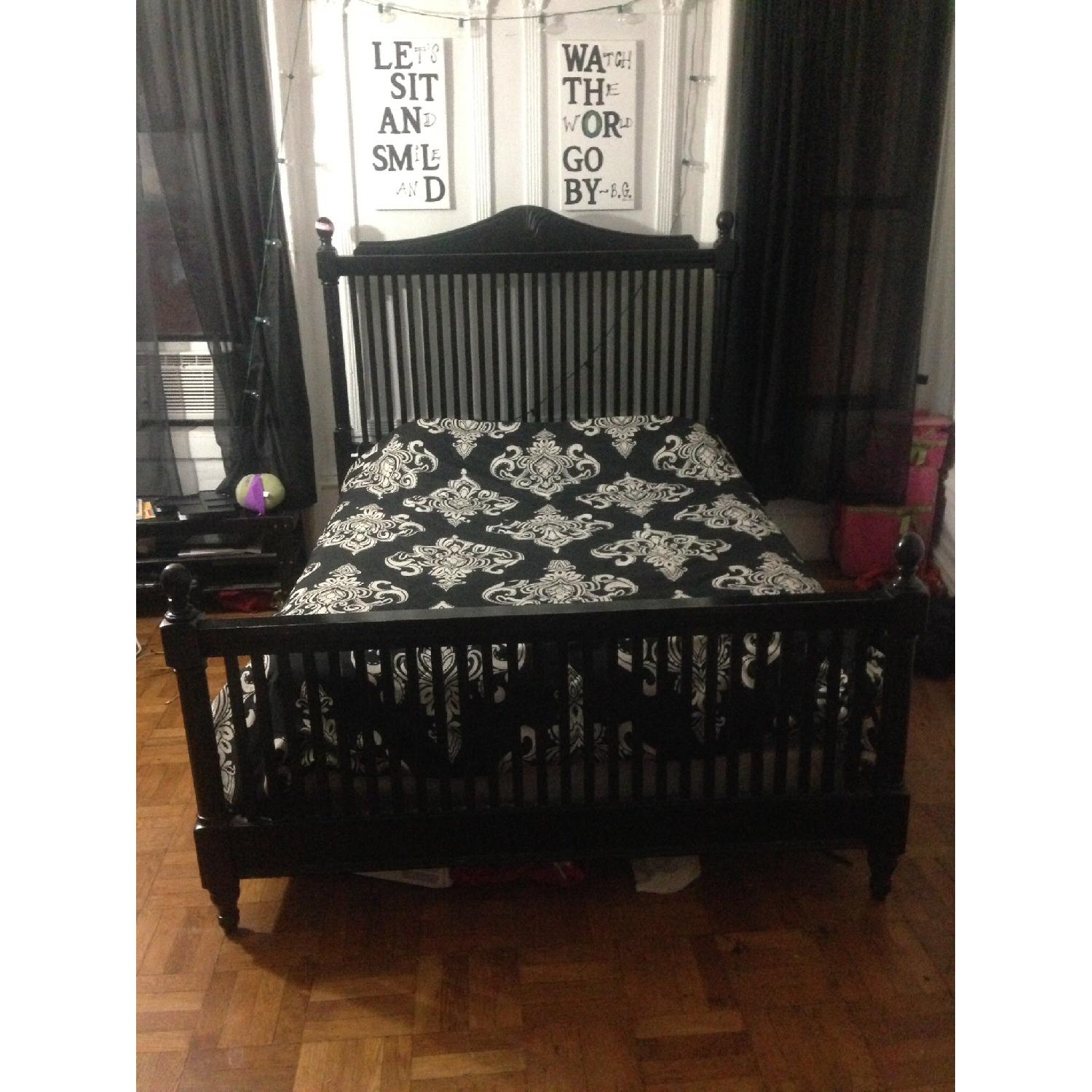 Black Wood Full Size Headboard, Rails & Footboard - image-1