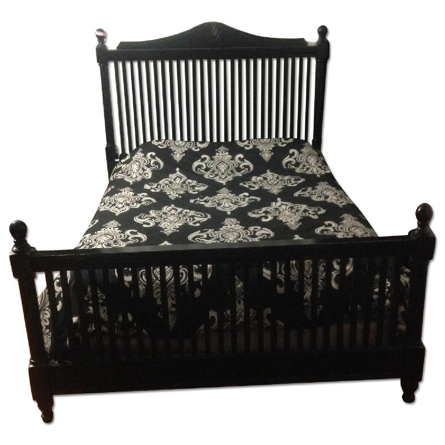 Black Wood Full Size Headboard, Rails & Footboard - image-0