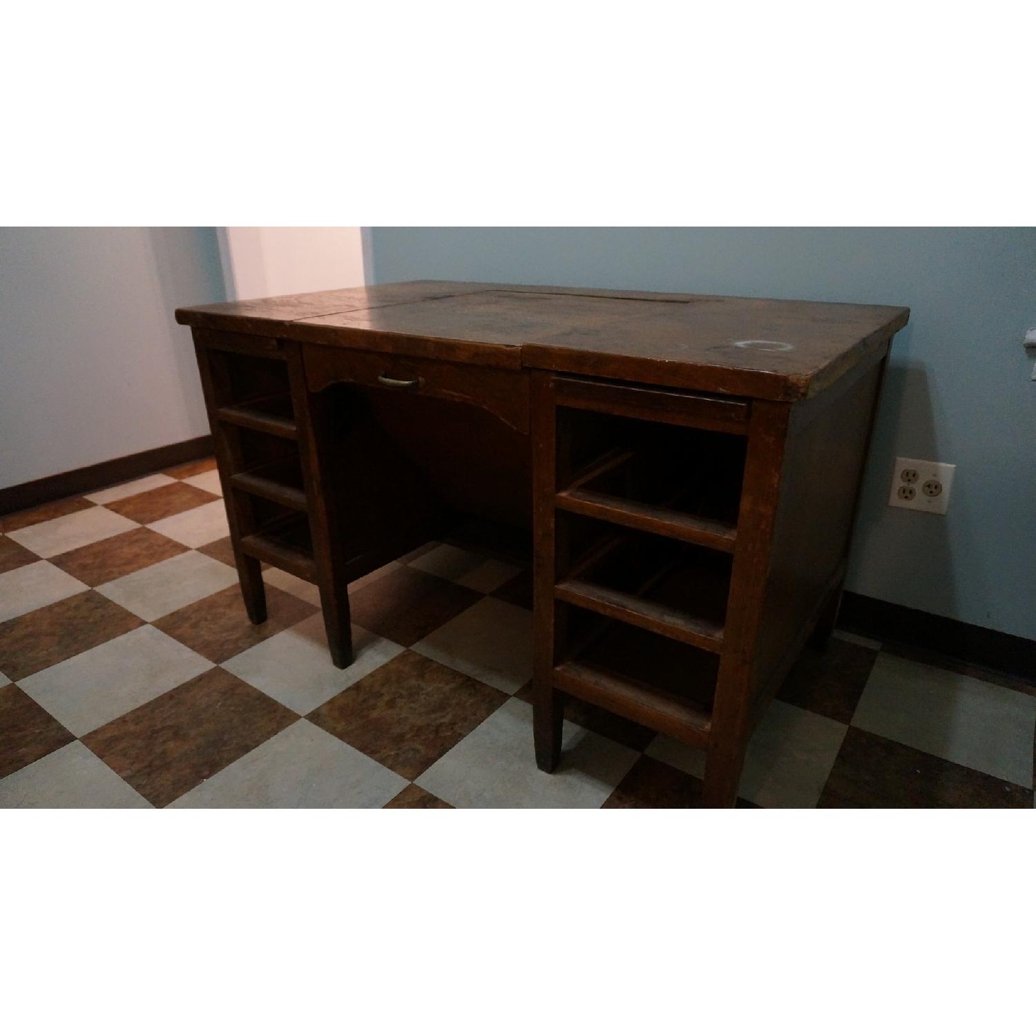 Vintage Wood School Teachers Desk - image-2
