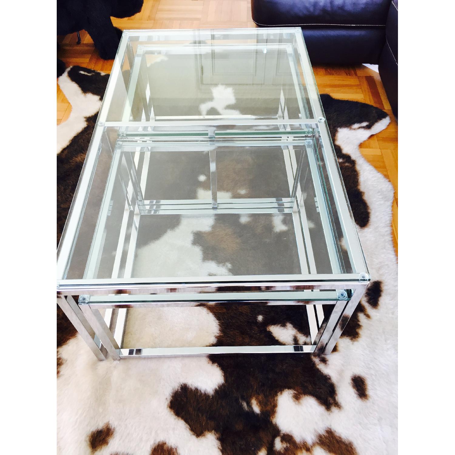 Harrods of London Glass Chrome Coffee Table with Nest - image-1