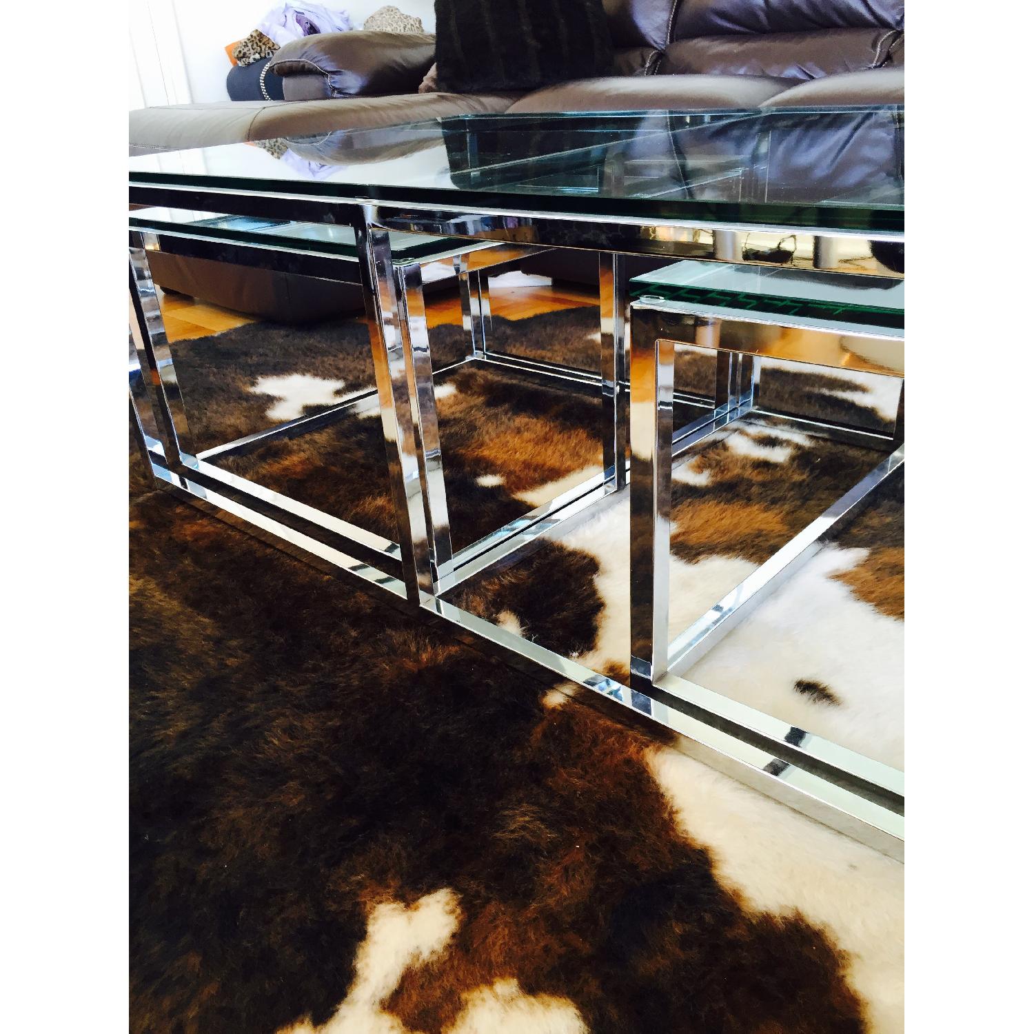 Harrods of London Glass Chrome Coffee Table with Nest - image-4