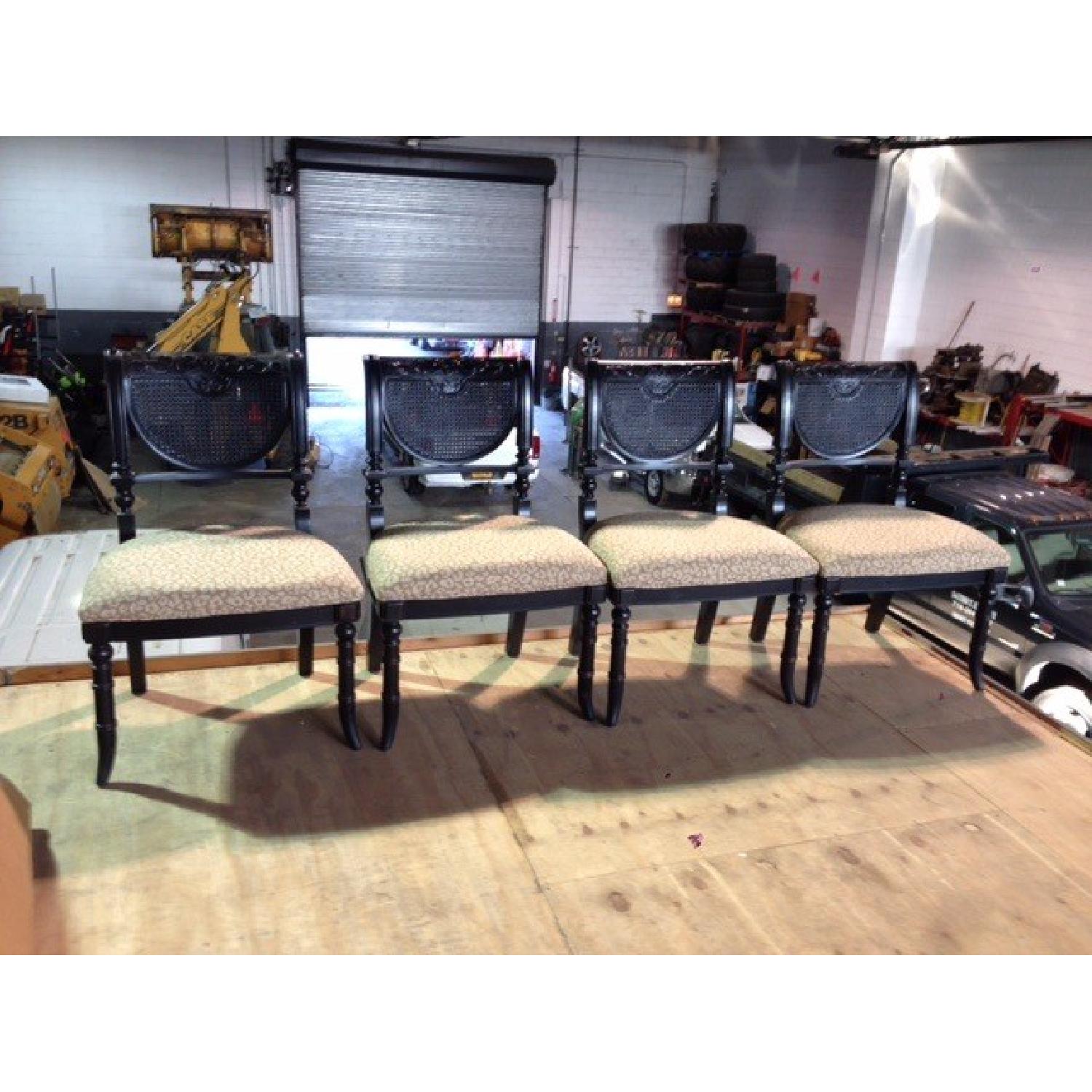 Glass & Black Wood Table w/ 4 Custom Upholstered Chairs - image-1