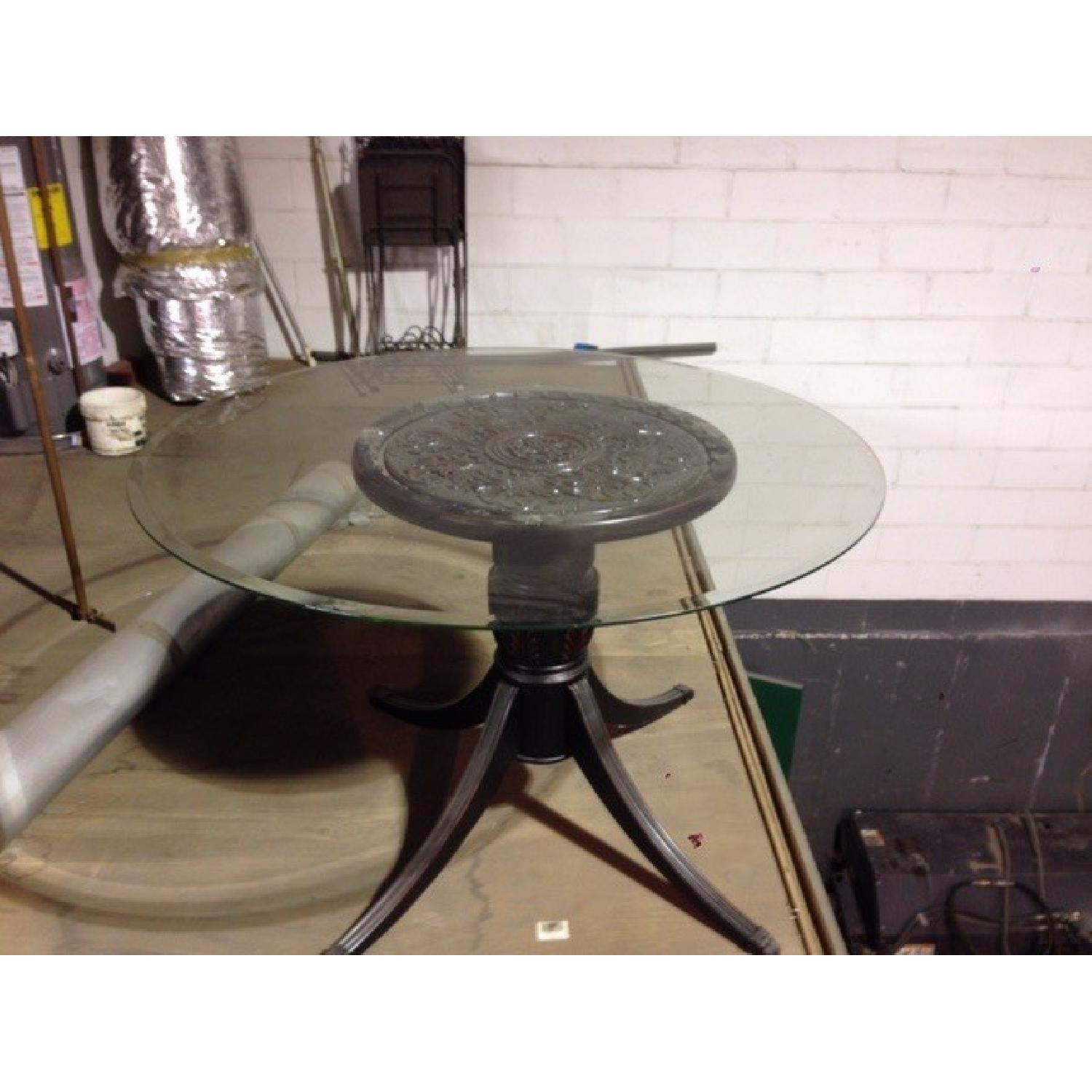 Glass & Black Wood Table w/ 4 Custom Upholstered Chairs - image-2
