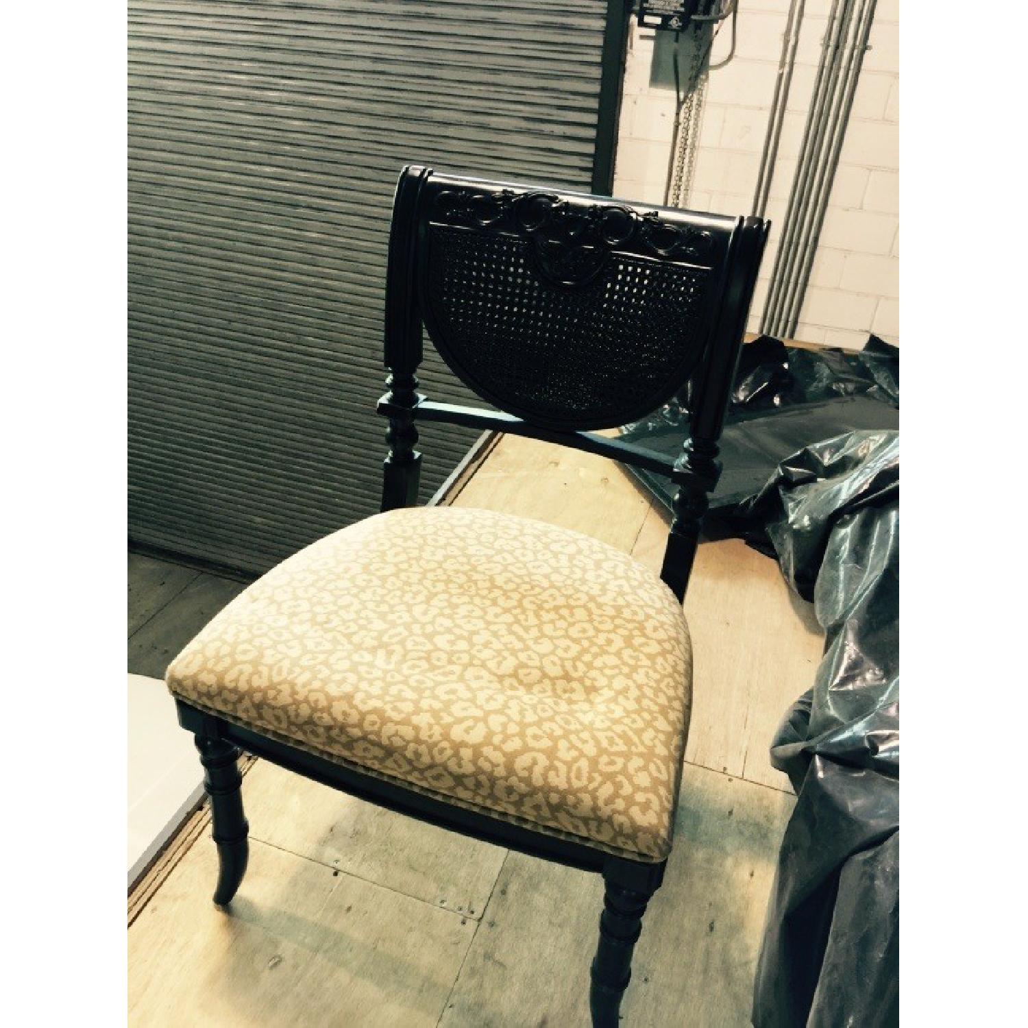 Glass & Black Wood Table w/ 4 Custom Upholstered Chairs - image-3