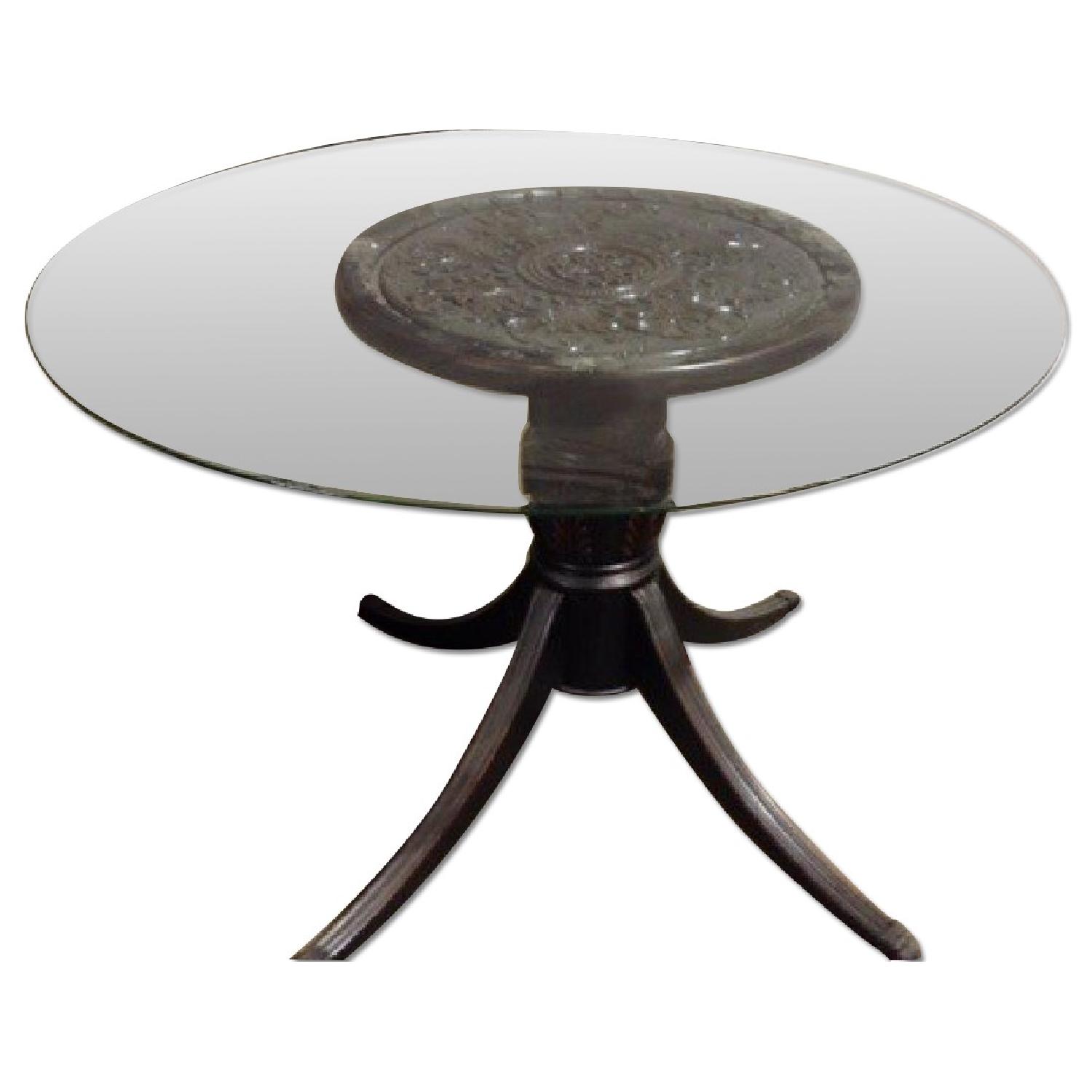 Glass & Black Wood Table w/ 4 Custom Upholstered Chairs - image-0