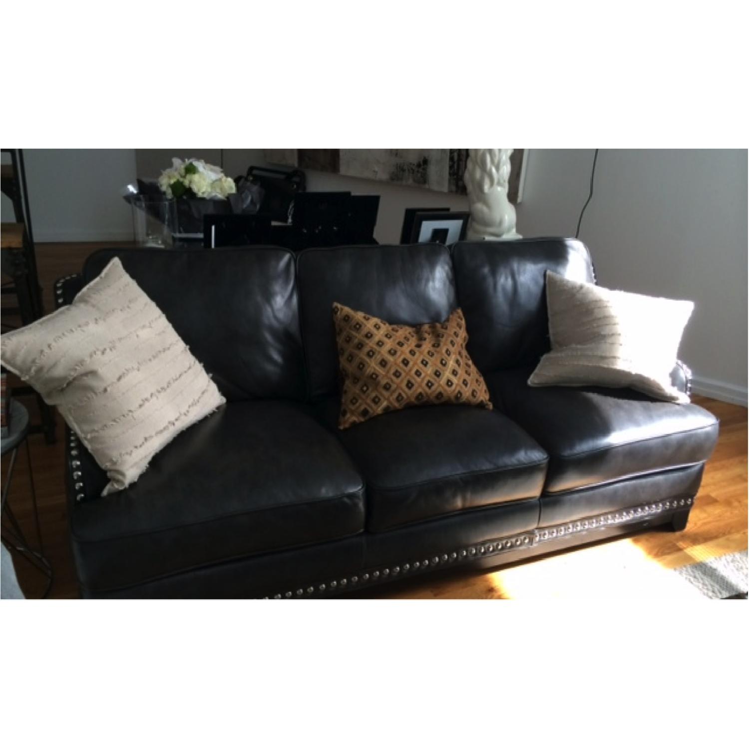 Raymour & Flanigan Leather Studded Sofa - image-1