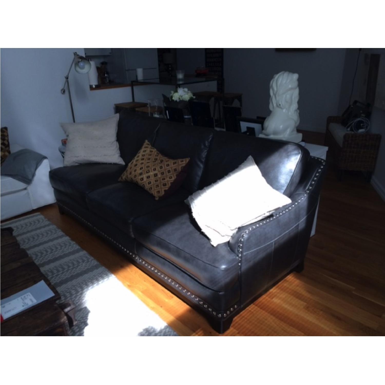 Raymour & Flanigan Leather Studded Sofa - image-2