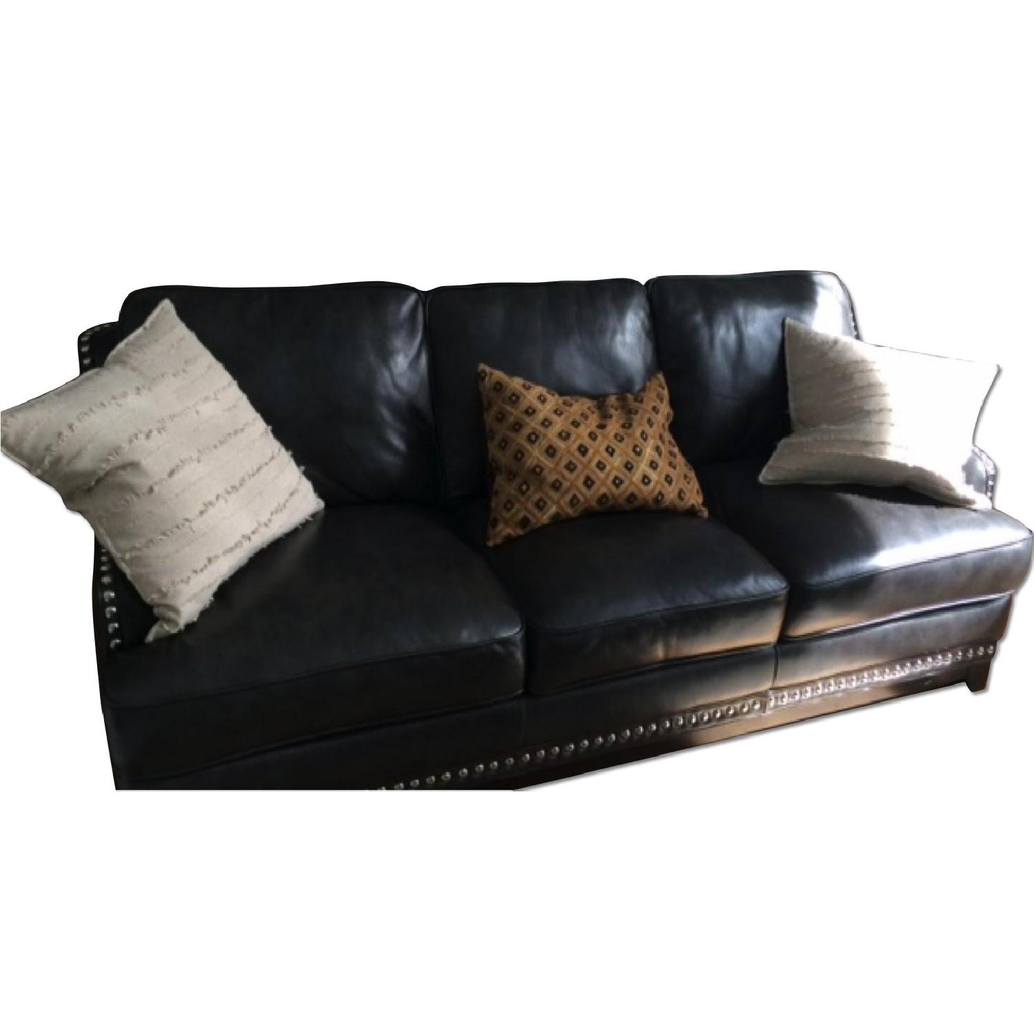 Raymour & Flanigan Leather Studded Sofa - image-0