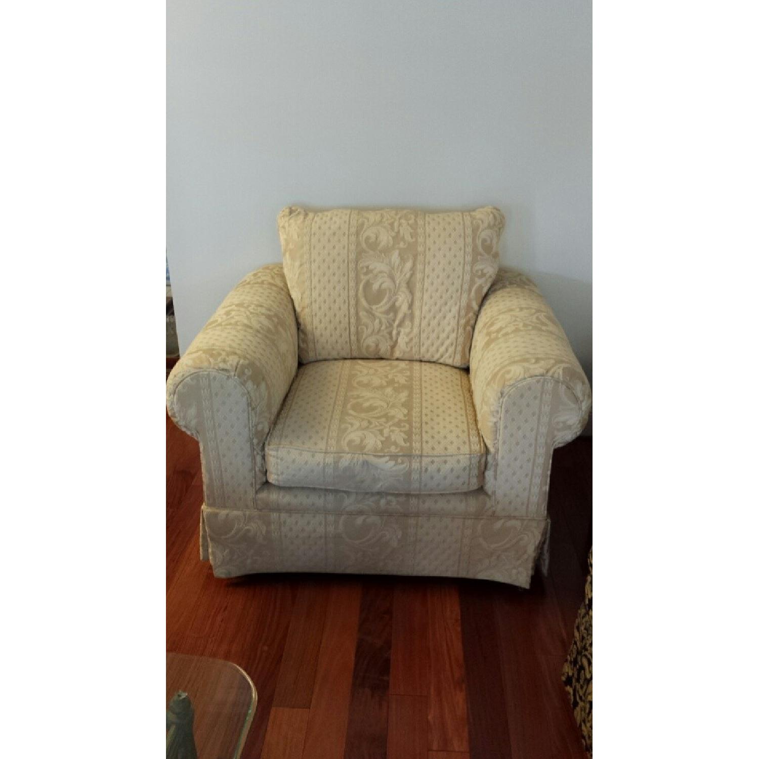 Roll Arm Off-White Patterned Chair - image-1