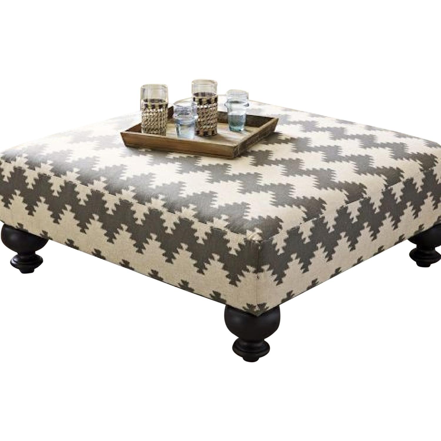 West Elm Grey and White Chevron Ottoman - image-0