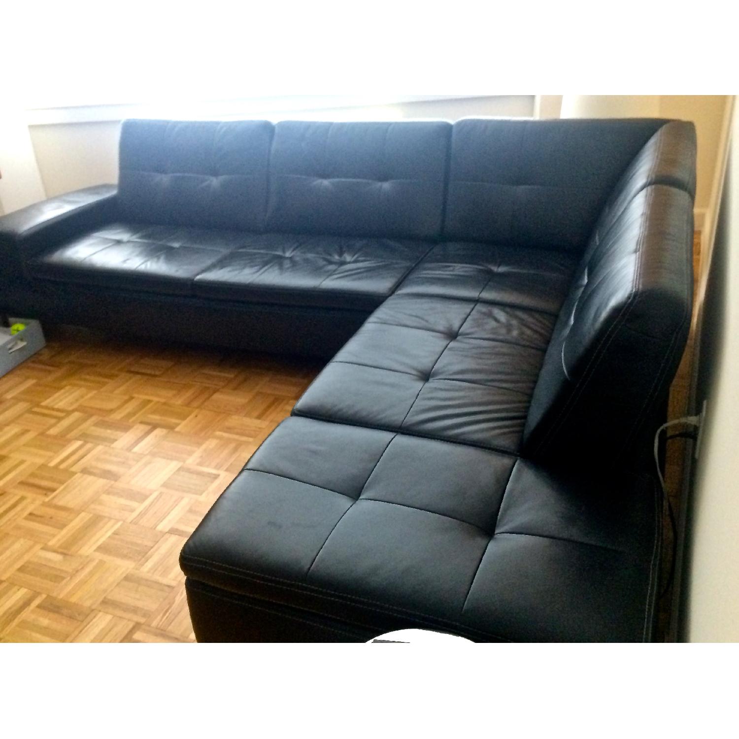 Mobilia Denmark Black Leather Sectional - image-1