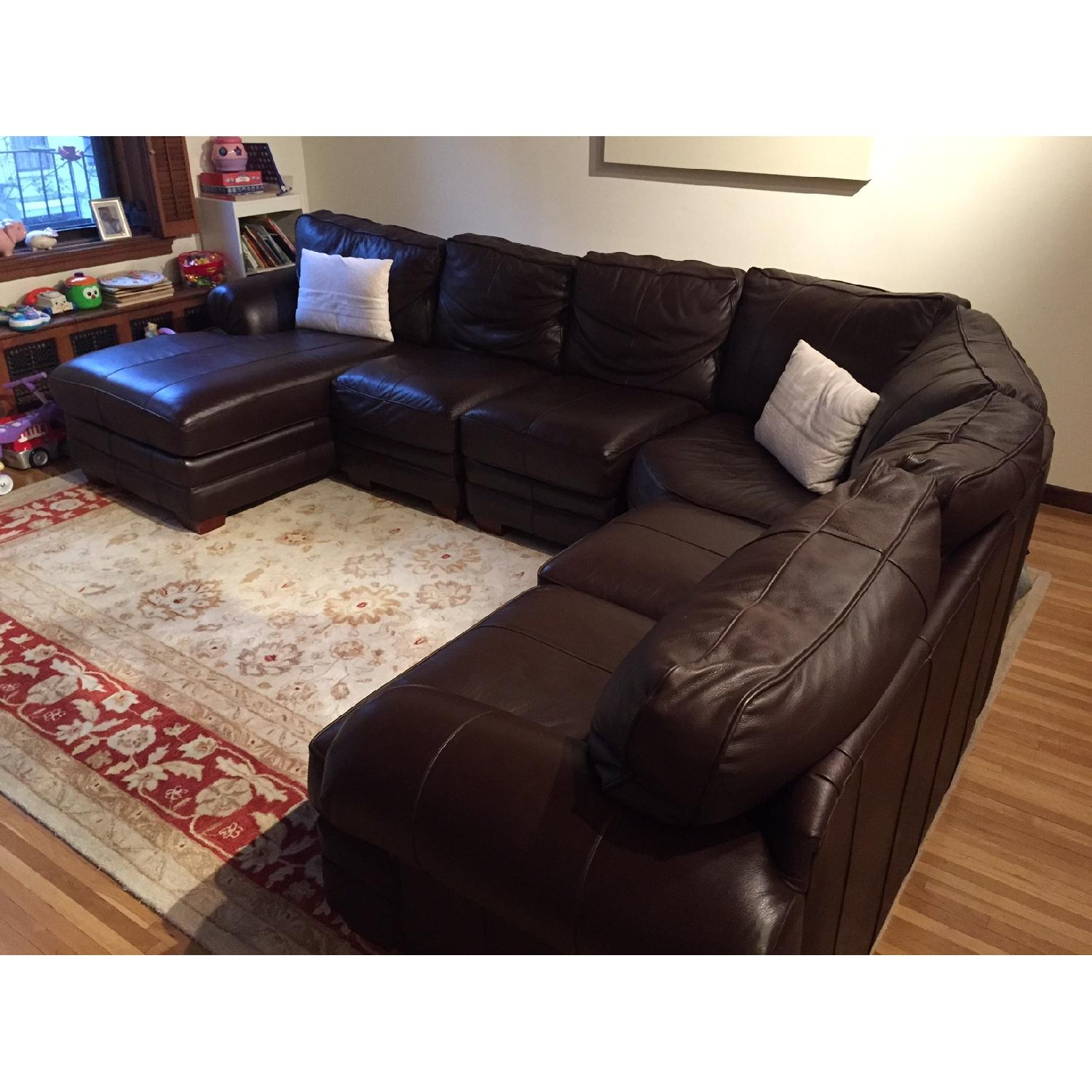 Bassett Furniture Brown Leather Sectional Sofa - image-1